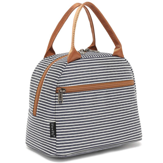 FlowFly Lunch Bag Tote Bag Lunch Organizer Lunch Holder Insulated Lunch Cooler Bag for Women/Men,White&Black Stripe