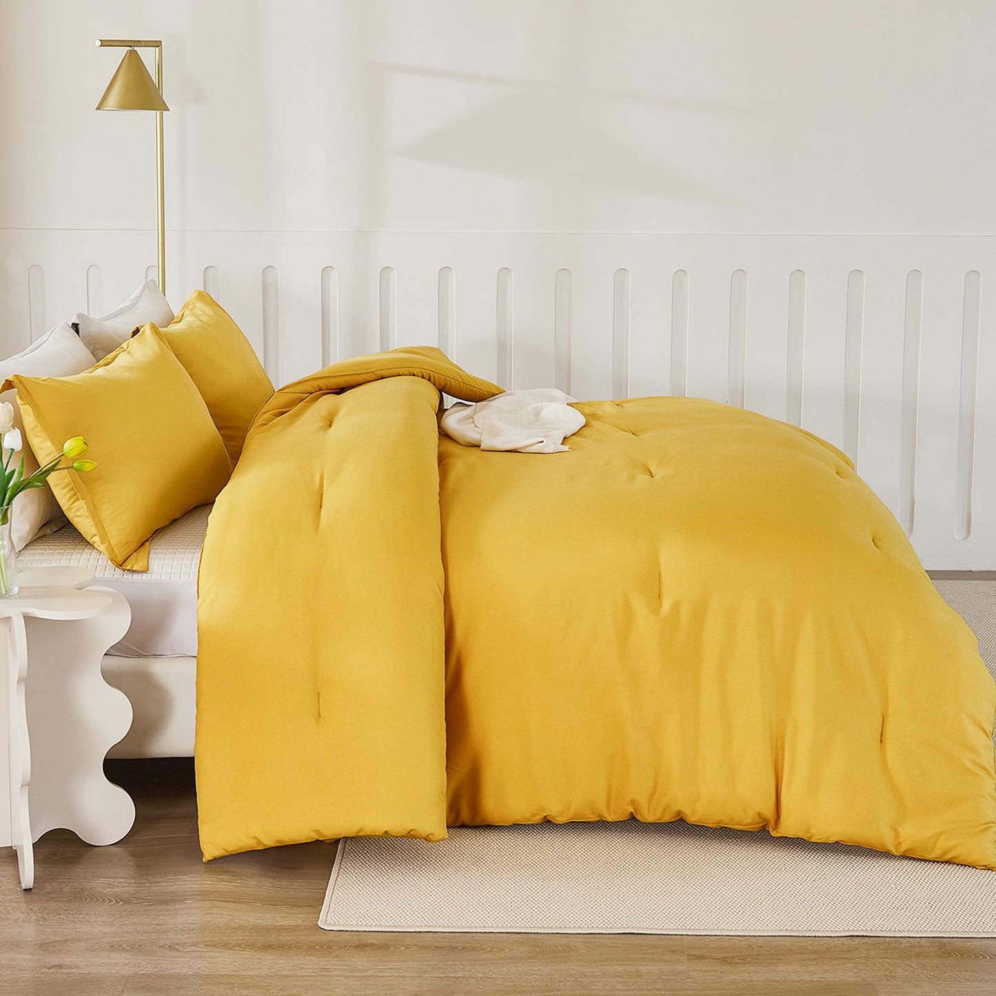 Litanika Mustard Yellow Comforter Set Twin/Twin XL Size, 2 Pieces Lightweight Solid Bedding Comforter Set, All Season Fluffy Bed Set (66x90In Comforter & 1 Pillowcase)