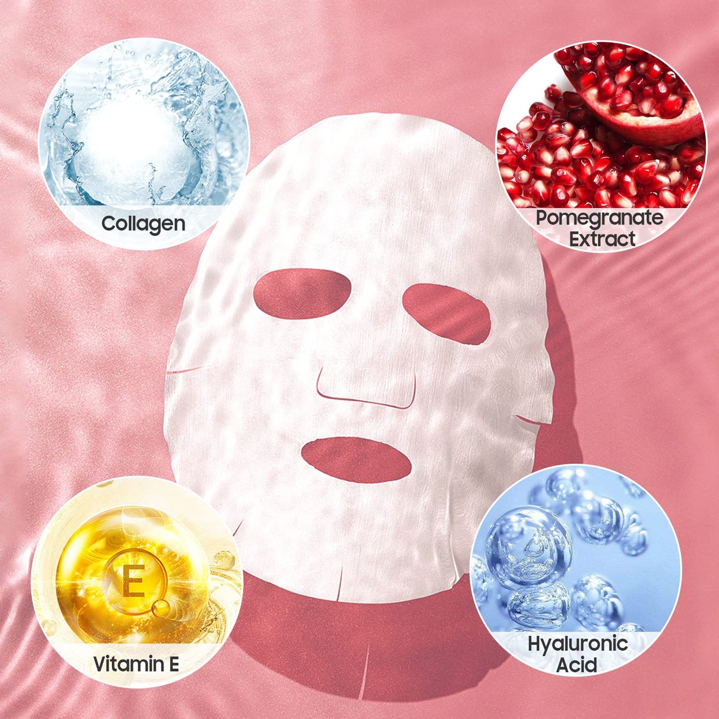 Jakuva 12PCS Deeply Moisturizing Facial Masks,Collagen Face Mask Facial Patches for Anti-Aging,Anti Wrinkle & Face Skincare,Firm Skin Softening Facial Pads Facial Pads,Pomegranate