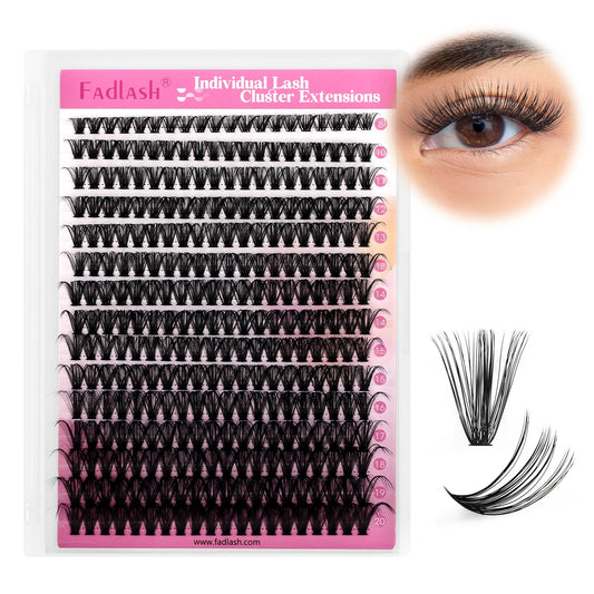 Cluster Lashes 300Pcs Mix 8-20mm individual lashes 40D D Curl Lash Clusters DIY Eyelash Extensions Wispy Individual Lash Extensions Thin Band Soft Eyelash Clusters to Use at Home (40D-0.07-D,8-20mm)