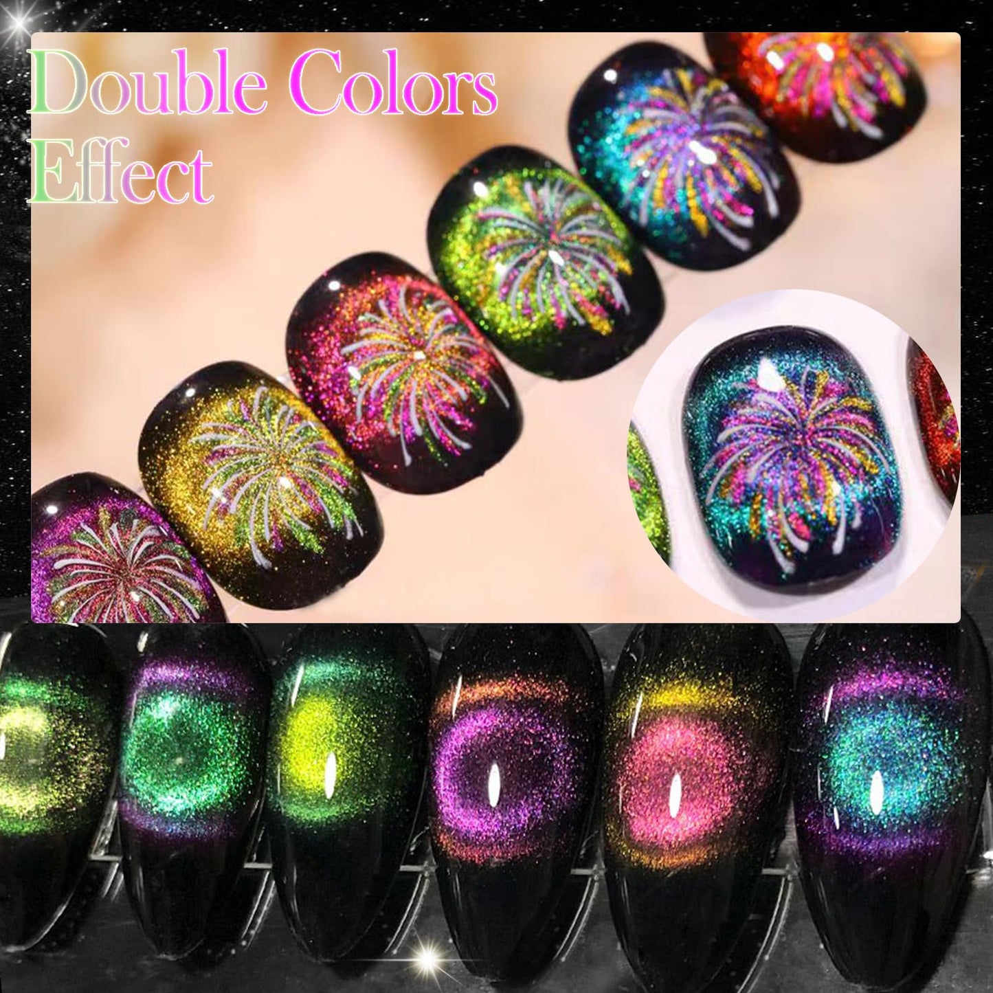 YEPYEPGO 9D Cat Eye Gel Nail Polish Set 12 Colors, Cat Eye Gel Polish with Magnet, Magnetic Cateye Gel Chameleon Galaxy Effects Professional Use for Salon