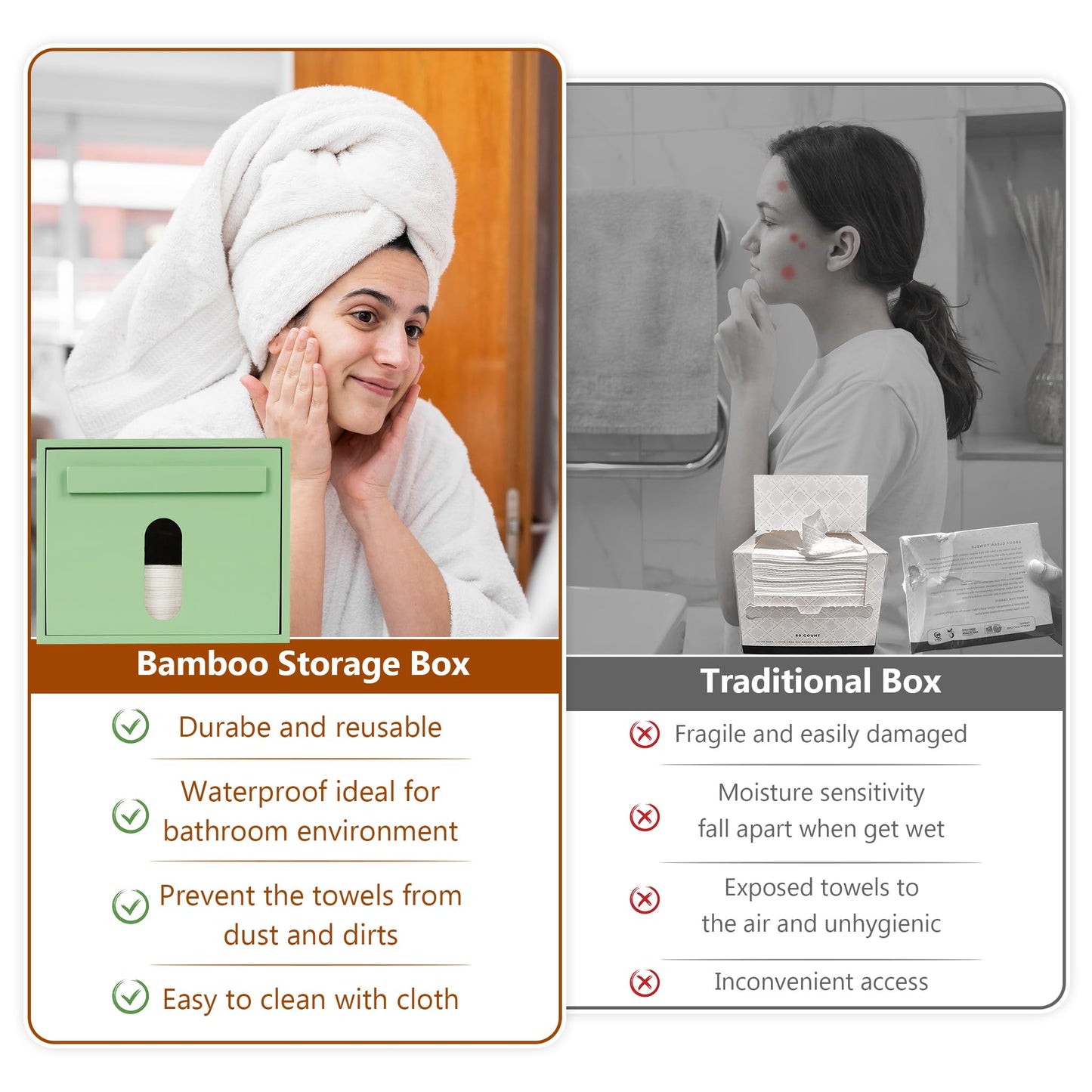 Disposable Face Towel XL Storaged with Luxe Bamboo Box, Face Towelettes Disposable 50 Count, Facial Towel Makeup Remover Cloth and Facial Wash Dry Wipes