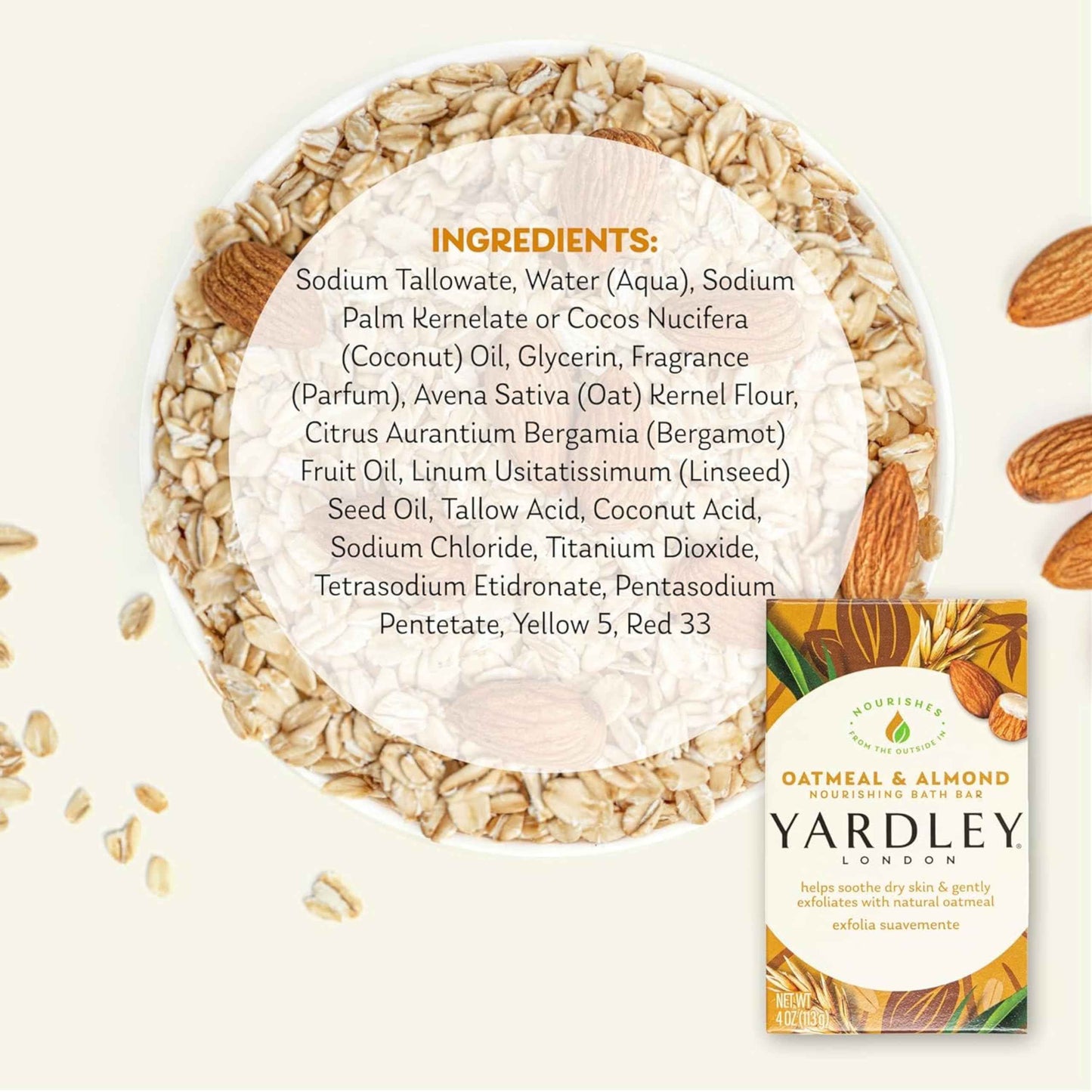 Yardley London Oatmeal and Almond Naturally Moisturizing Bath Bar, 4.0 oz. (Pack of 8)