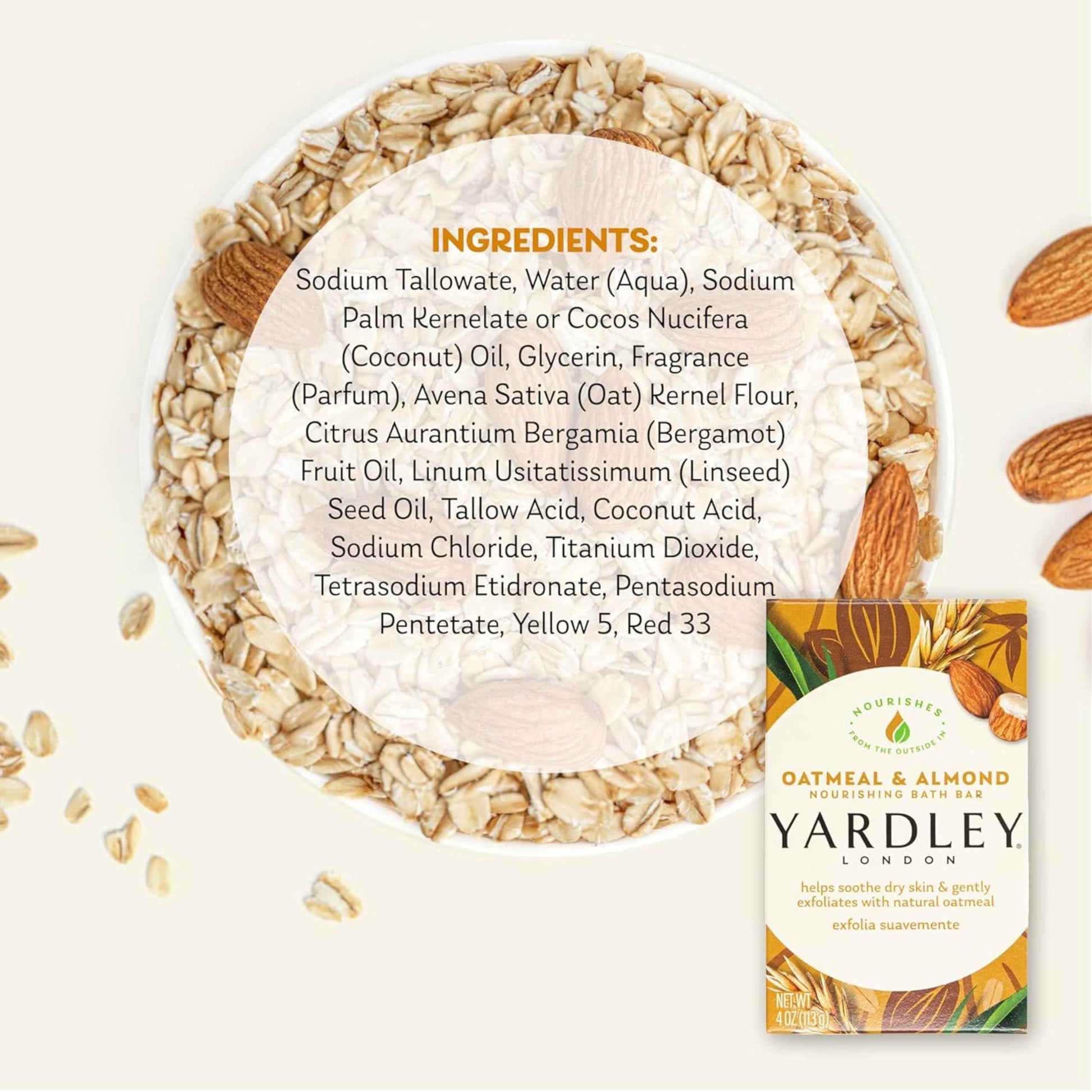 Yardley London Oatmeal and Almond Naturally Moisturizing Bath Bar, 4.0 oz. (Pack of 8)