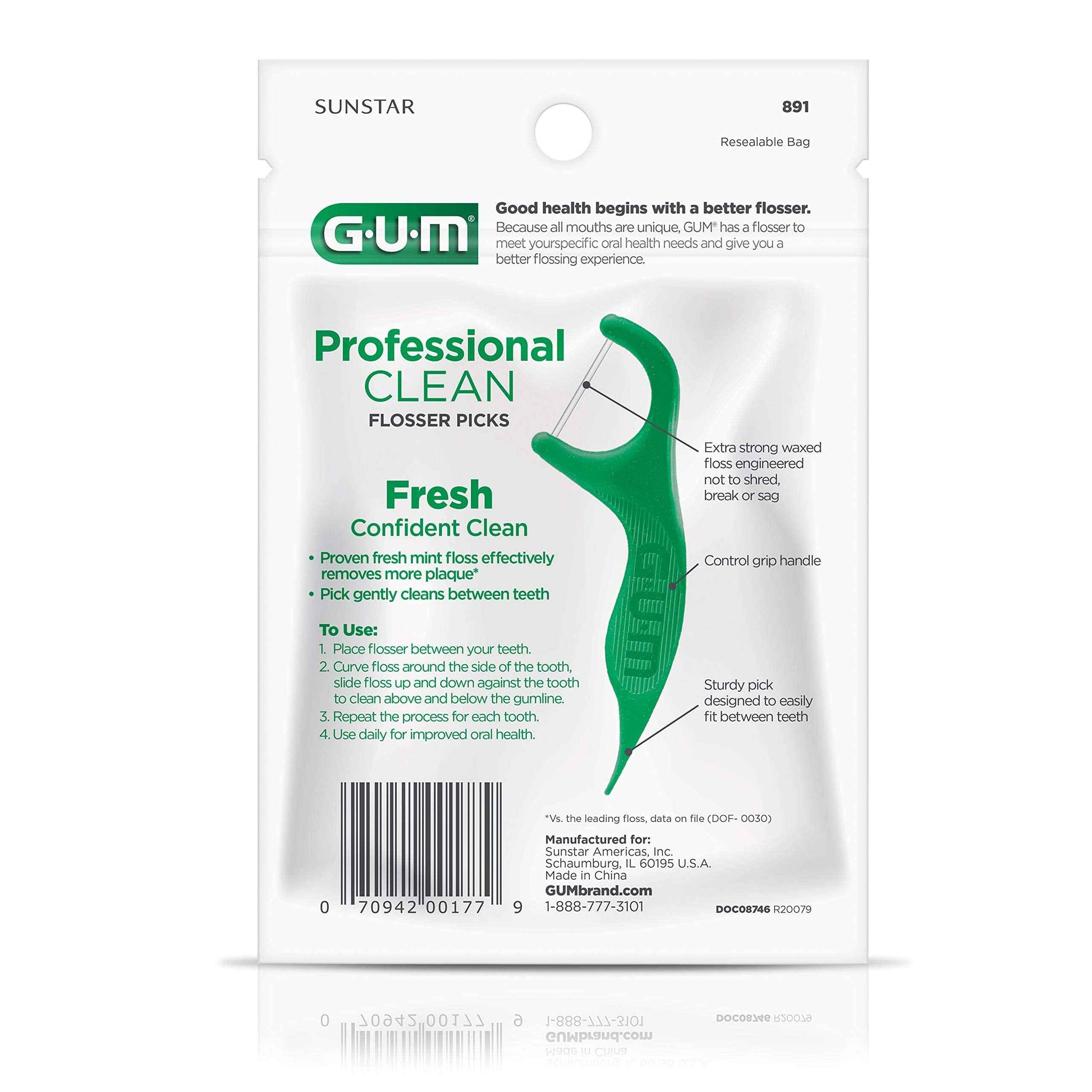 GUM Professional Clean Floss Picks - Extra Strong Shred-Resistant Floss, Easy Grip Handle - Dental Flossers for Adults - Fresh Mint Flavor, 150ct (4pk)