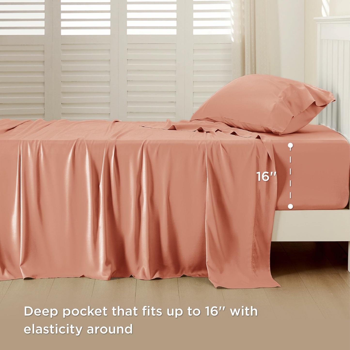 Bedsure Twin Sheets Set, Cooling Sheets Twin Size Bed Set, Rayon Derived from Bamboo, Twin Size Sheets, Breathable & Soft Bed Sheets, Hotel Luxury Silky Bedding Sheets & Pillowcases, Coral