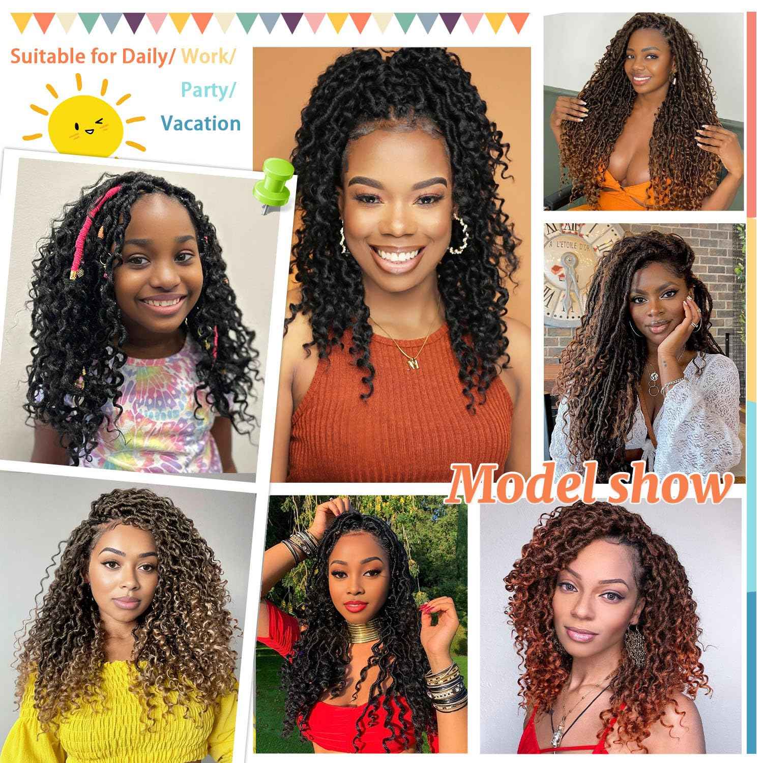 Forevery Goddess Locs Crochet Hair 16 Inch Faux Locs Crochet Hair Pre Looped Crochet Hair for Black Women 6 Packs Black Boho Crochet Locs with Curly Ends 1B