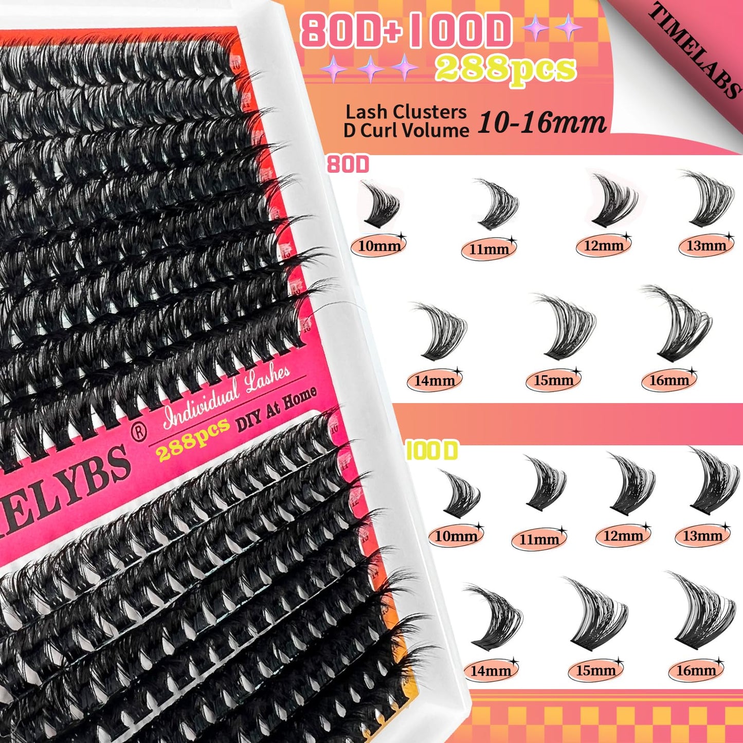 DIY Fluffy Lash Extension Kit 80D+100D 288pcs 10-16MM Volume Lash Clusters Kit with Lash Bond and Seal Individual Lashes D Curl Cluster Lashes, Lash Cluster Remover and Lash Applicator by TMIELYBS