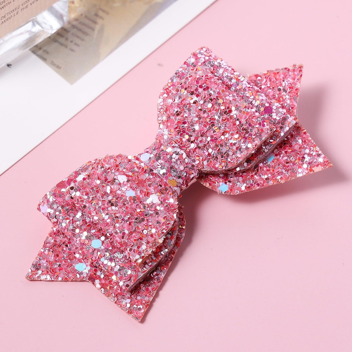 Glitter Pink Hair Bows 4inch Shiny Sequins Bowknot Alligator Clips Barrettes Pins for Toddler Teens Baby Girls Kids Birthday Wedding Party Dress Decor Accessory Valentines Gift