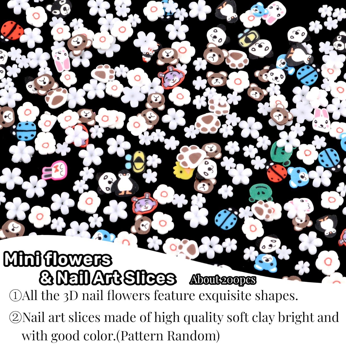 Umillars 400pcs Butterfly Bow Bear Snake Rabbit Moon Heart Rose Flowers Nail Art Charms with 450pcs Special Shape Flatback Rhinestones and Polymer Slices for Nail Art Designs (White)