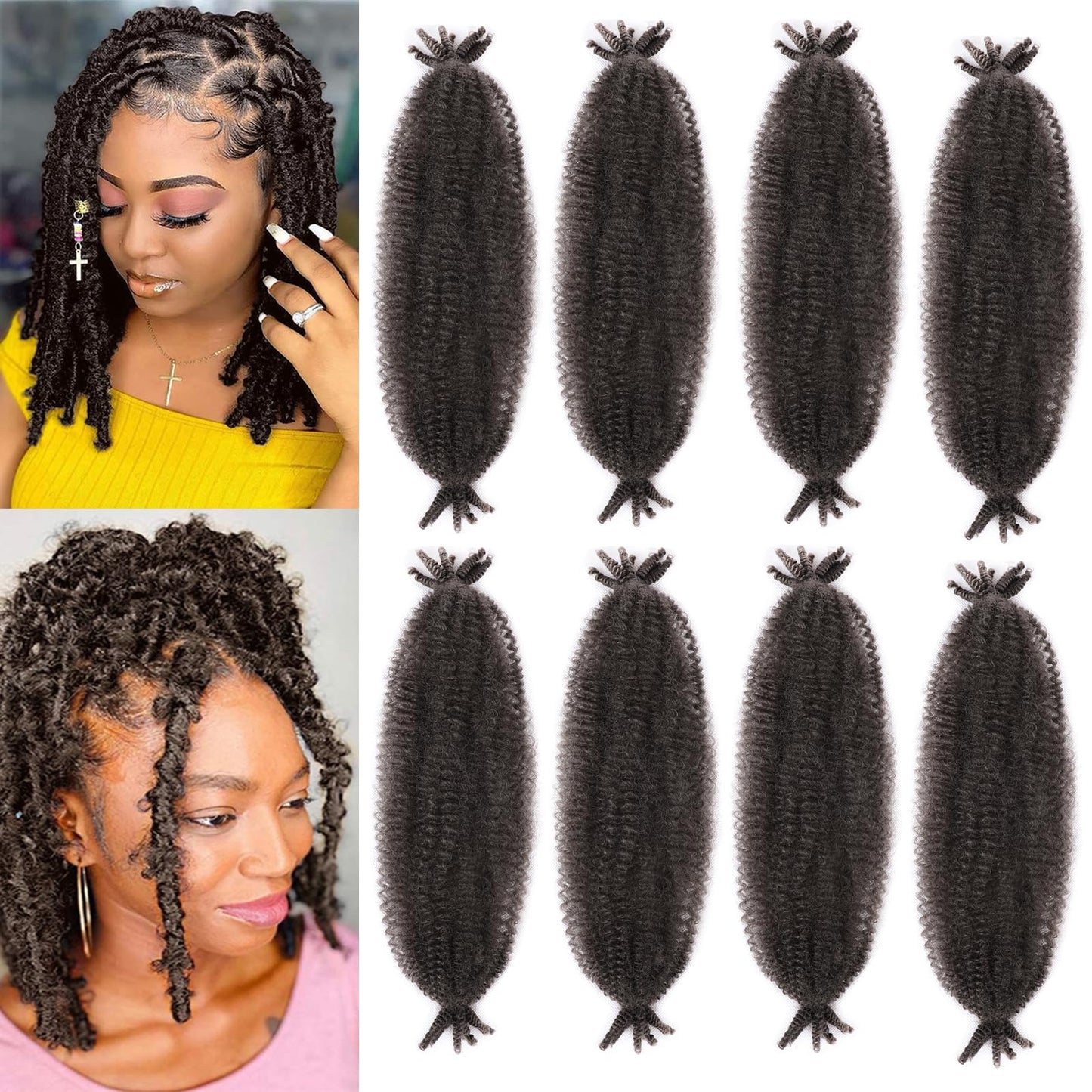 18 Inch Pre-Separated Springy Afro Twist Hair 8 Packs Black Pre-Fluffy Natural Curls are Perfect for Marley Crochet Hair Suitable for Black Women (4#, 18 Inch (Pack of 8))