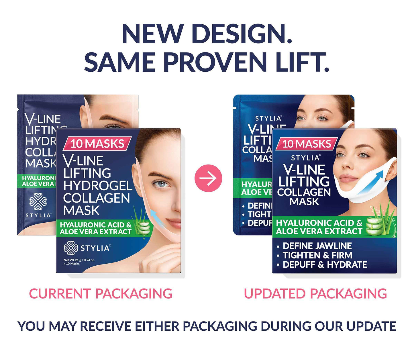 STYLIA V Line Lifting Collagen Mask - Lift, Firm & Contour Jawline - Tightening Double Chin Strap with Hyaluronic Acid & Aloe - Neck Lift & Face Tightening Mask - Jawline Shaper Face Lift Tape (10PC)