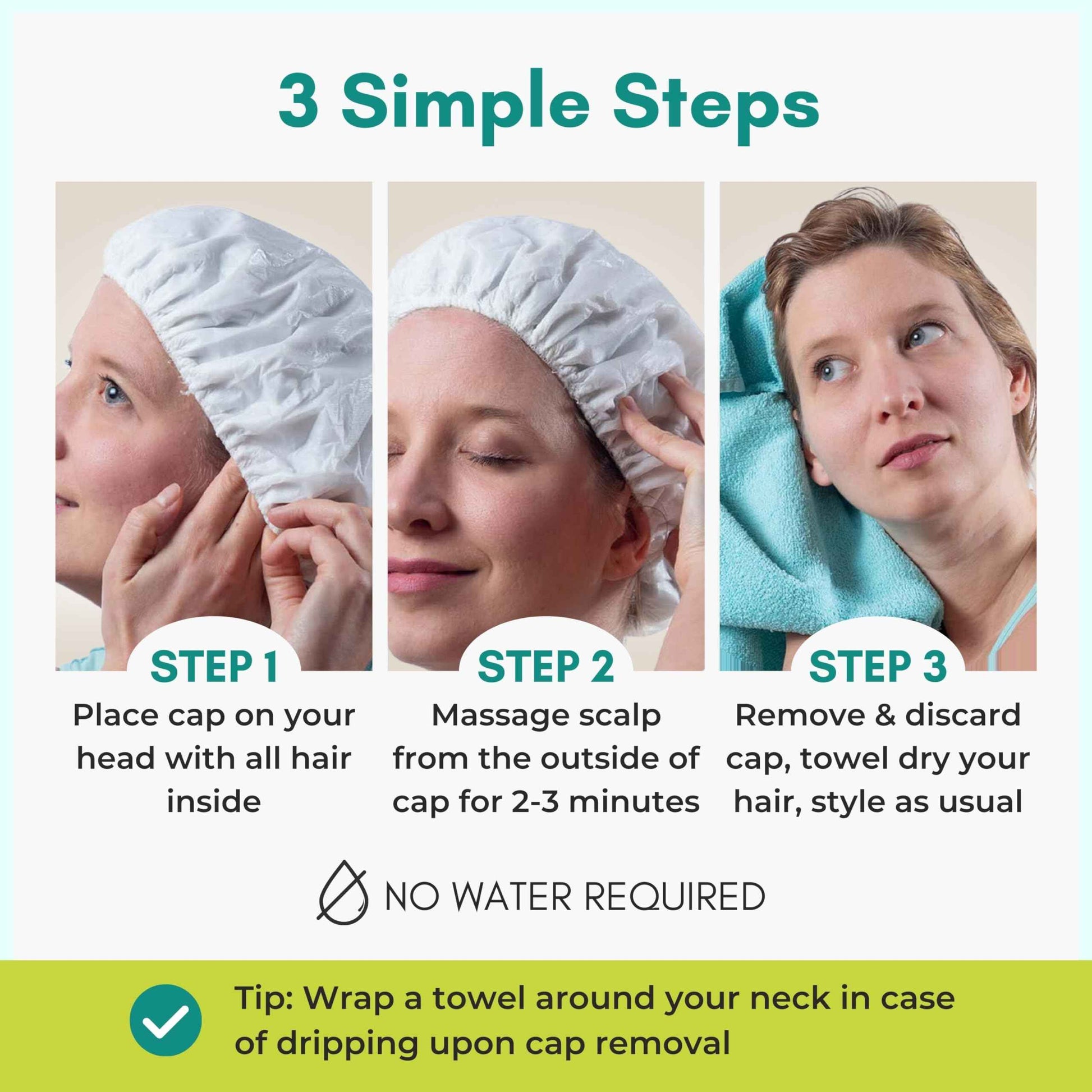 No Water Rinse Free Shampoo Cap by Nurture | Microwavable Hair Washing & Conditioning Shower Caps | Waterless Bathing | Disposable & Hypoallergenic for Adults, Bedridden & Elderly