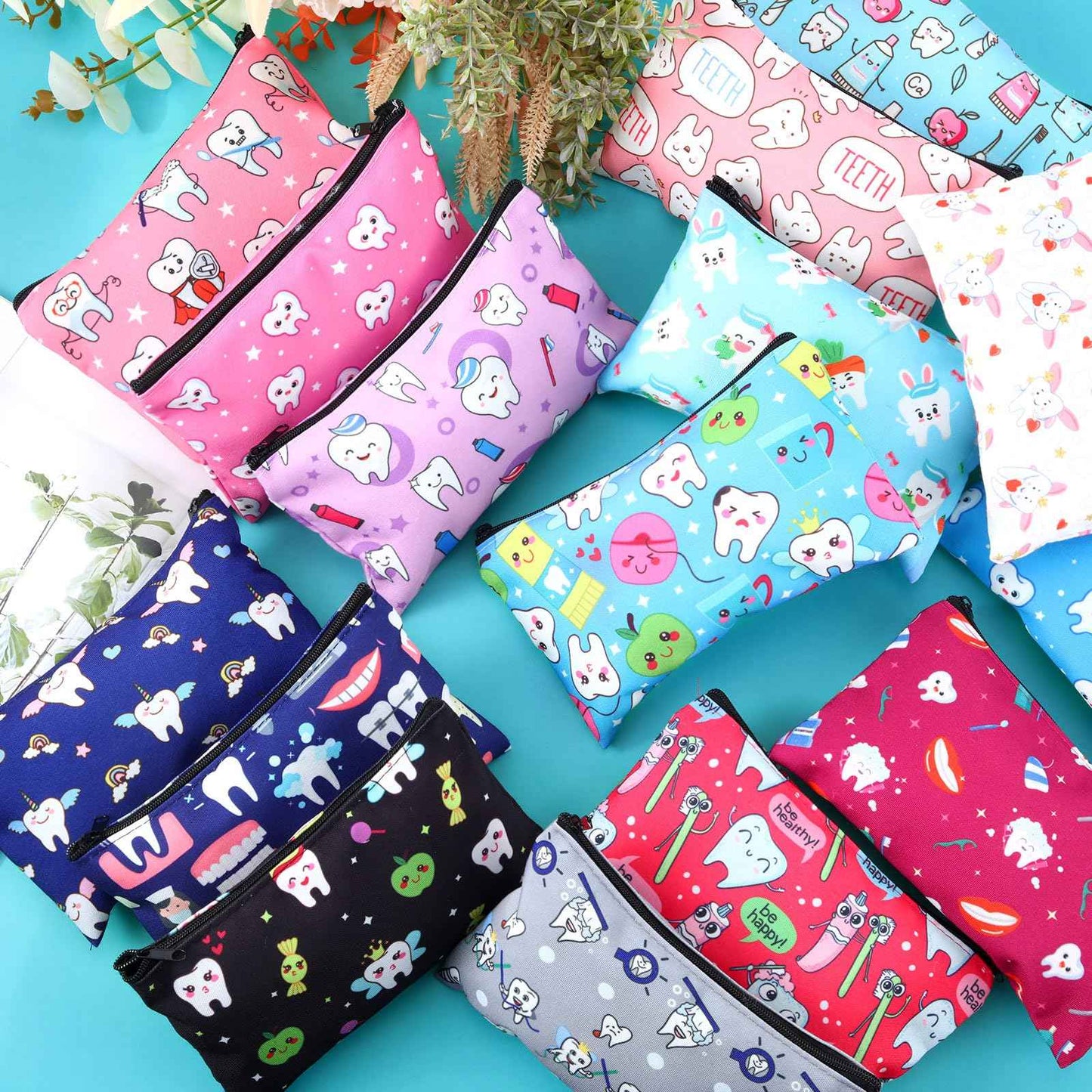 Silkfly 30 Pieces Teeth Makeup Bags Dentist Gifts Dental Hygienist for Women Nurse Cute Teeth Cosmetic Bags Dental Assistant Accessories Zipper Travel Pouch for Birthday Graduation Nurse Week Gifts