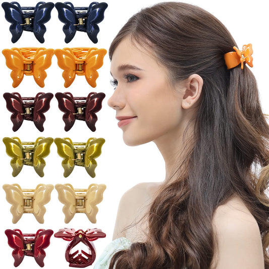 RC ROCHE ORNAMENT 12 Pcs Womens Cute Butterfly French Clutcher Claws Jaw Hair Clips Interlocking Teeth Strong Hold No Slip Grip Clamp Classic Beauty Fashion Accessory, Medium Classic Multicolor