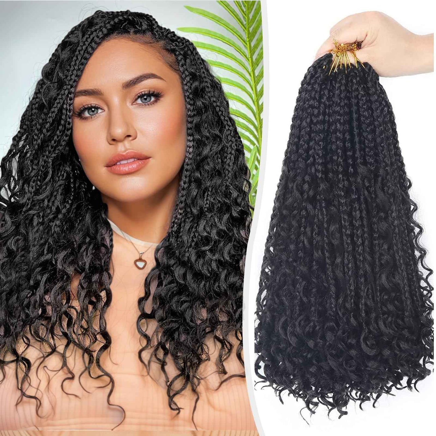 Mebeli Goddess Bohemian box braids Crochet Hair,14inch Pre Looped Boho Box Braid Crochet Hair with curly Ends,8pcs Boho Crochet Braids Synthetic Hair Extensions for Black Women(14inch,#1B)