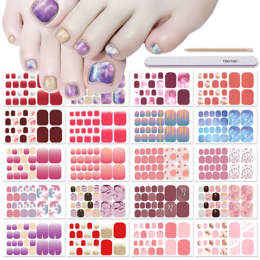 DANNEASY 20 Sheets Toe Nail Stickers Toenail Polish Strips Nail Wraps for Women Self Adhesive Toes Nail Polish Stickers Gel Nail Strips Toenails Manicure Sticker Nail Art Accessories with Nail File