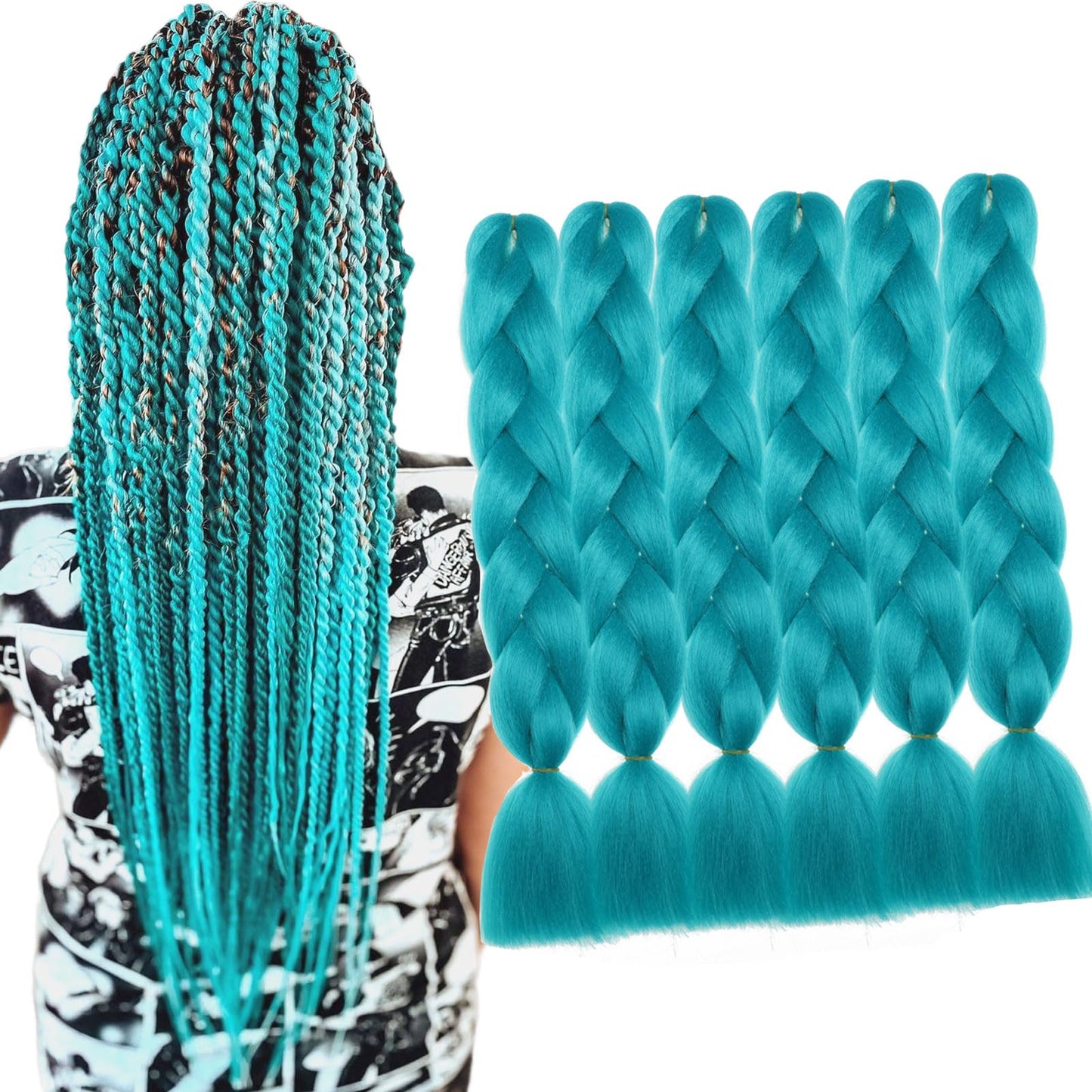 Braiding Hair Pre Stretched 6 Packs Synthetic Hair Extensions for Braids 24 inch Teal Braiding Hair Jumbo Festival Colorful Braid Hair