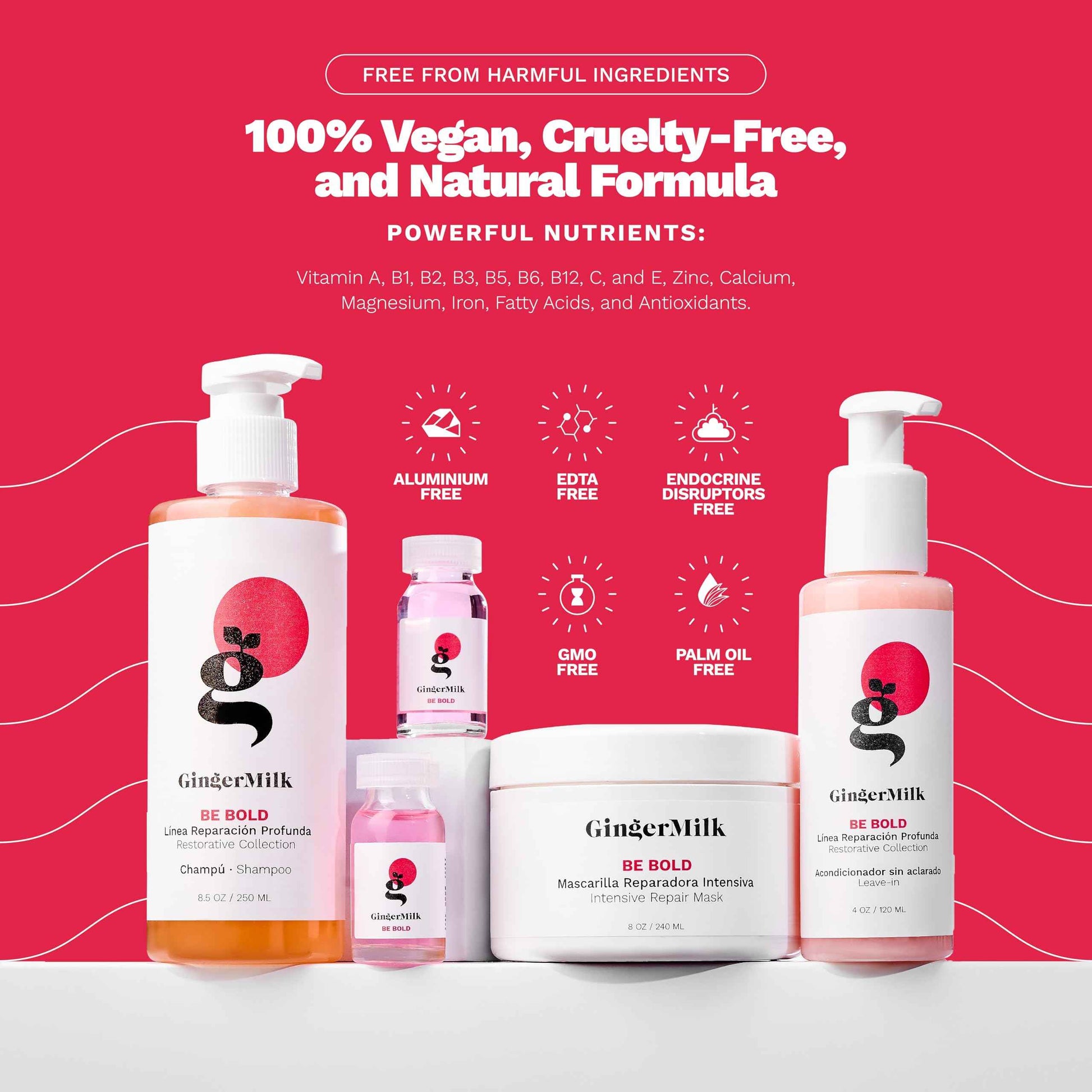 SOS Hair Repair Kit by Ginger Milk Natural Care | 4-Step Deep Repair & Hydration System | For Dry, Damaged & Color-Treated Hair | With Hyaluronic Acid, Keratin, Argan Oil | Salon Results at Home