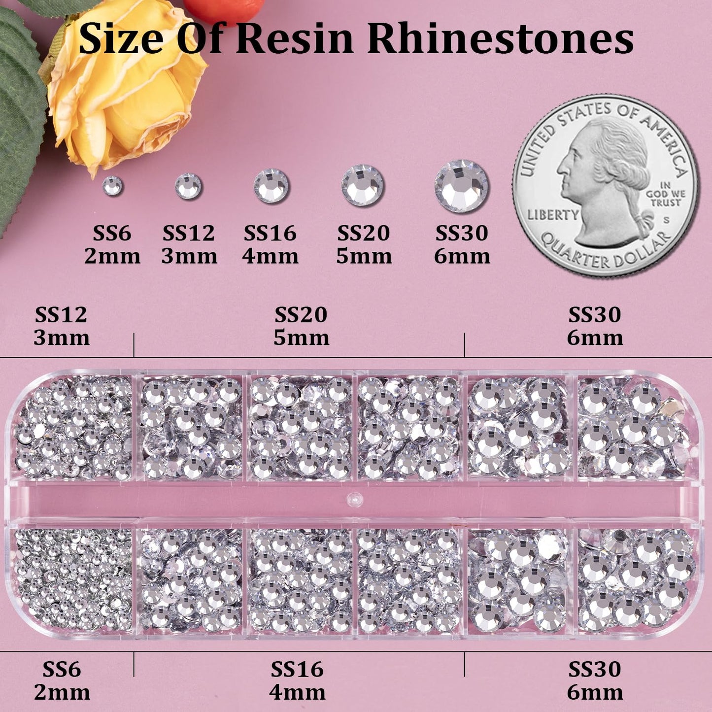 Resin Rhinestones for Crafting, 1 Box Lemon Yellow Flatback Crystals for Bedazzling Crafts DIY Nail Art Deco, Non Hotfix Bulk Gems Charms for Tumbler Shoes Clothing Fabric Face Makeup Manicure