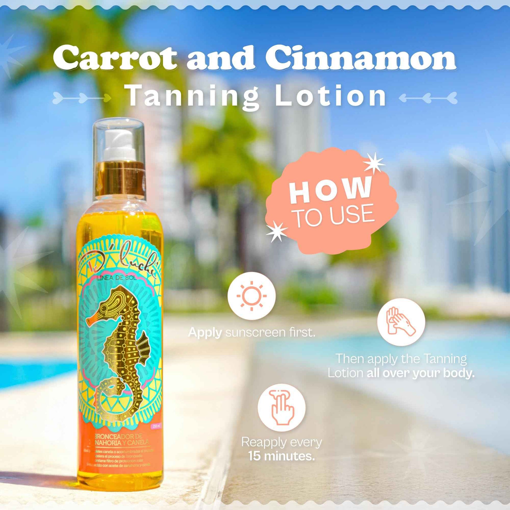 D'Luchi Carrot Tanning Oil with Cinnamon, Vitamin E & Collagen, High Natural Beta-Carotene Tanning Accelerator SPF 4 Suntan Oil, 8.45 Oz