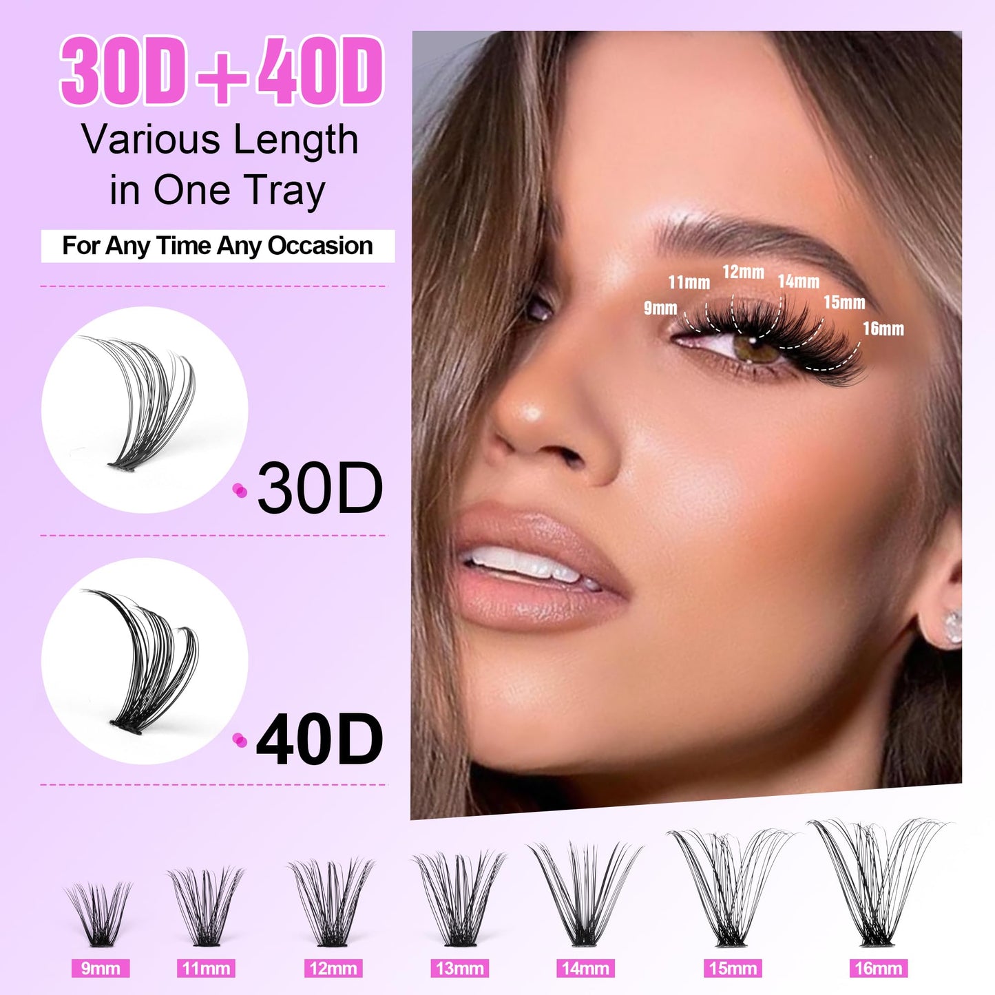 Pawotence Lash Clusters 280pcs Individual Lashes DIY Lash Extension Eyelash Clusters 30D 40D 9-16mm D Curl Cluster Lashes Extensions Self Application at Home (30D+40D-0.07D-9-16MIX)