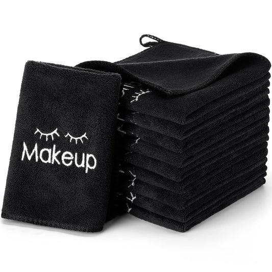 Macarrie 36 Pcs Makeup Remover Cloth Makeup Towels Face Washcloth Soft Microfiber Makeup Wash Cloths Black Cloth Make Up Washing Face Cloth Makeup Rag Facial Towel for Skin Care(Black)