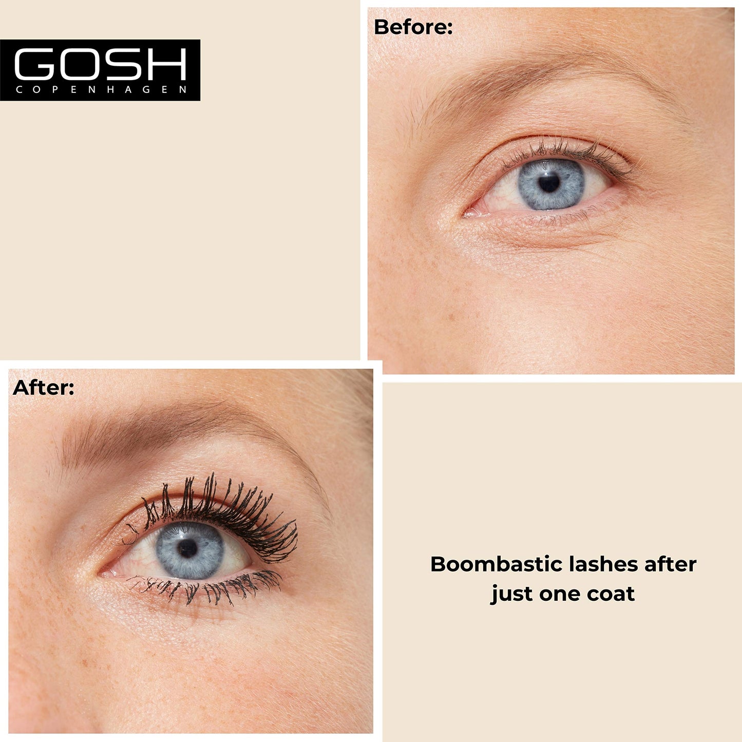 GOSH Boombastic Mascara for Extreme Volume & Long Eyelashes, Mascara with Precise XL Eyelash Brush, Separates Eyelashes When Inducing, Long-lasting, Skin-friendly & Fragrance-, 001 Black