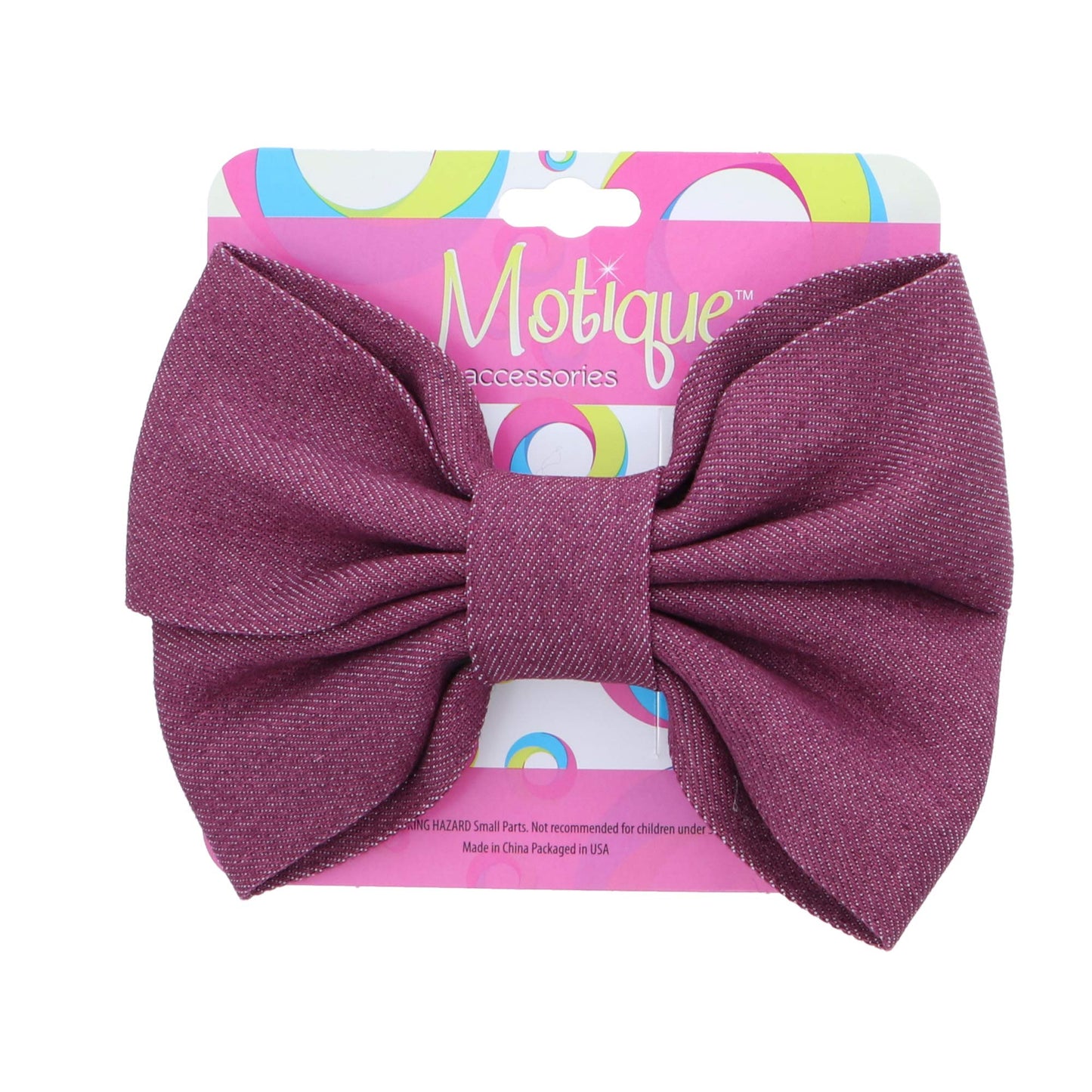 3.75 inch Wide Girls Denim Bow Clip - Purple