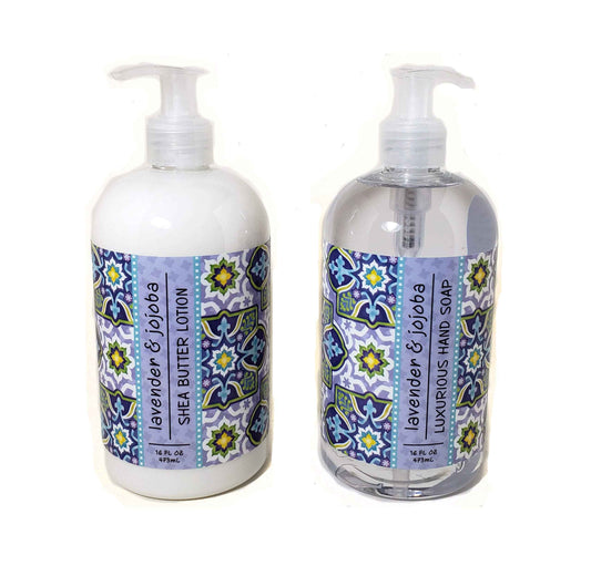 Greenwich Bay Trading Company Garden Collection Bundle: Lavender & Jojoba - 16 Ounce Shea Butter Lotion & 16 Ounce Hand Soap