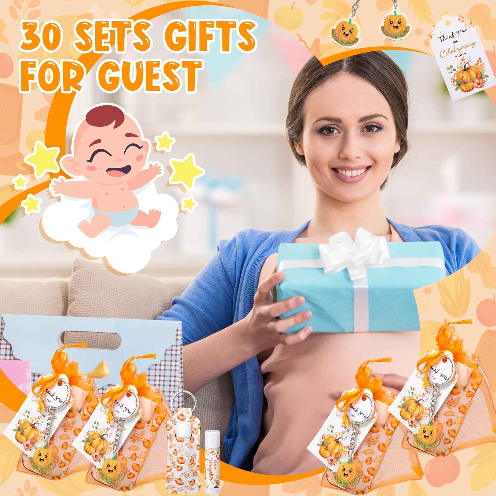 Swiffen 30 Sets Fall Pumpkin Baby Shower Favors Lip Balms Bulk Little Pumpkin Is on the Way Games Prizes Party Gifts for Guests Gender Reveal Favors Baby Shower Birthday Party Supplies(Orange)