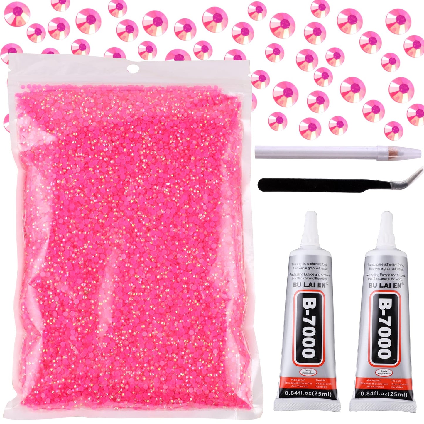 50000Pcs 3mm Hot Pink AB Resin Flatback Rhinestone, Jelly Resin Non-Hotfix Rhinestones for Crafts DIY Design, Tumblers, Clothes, Makeup, Nail Art