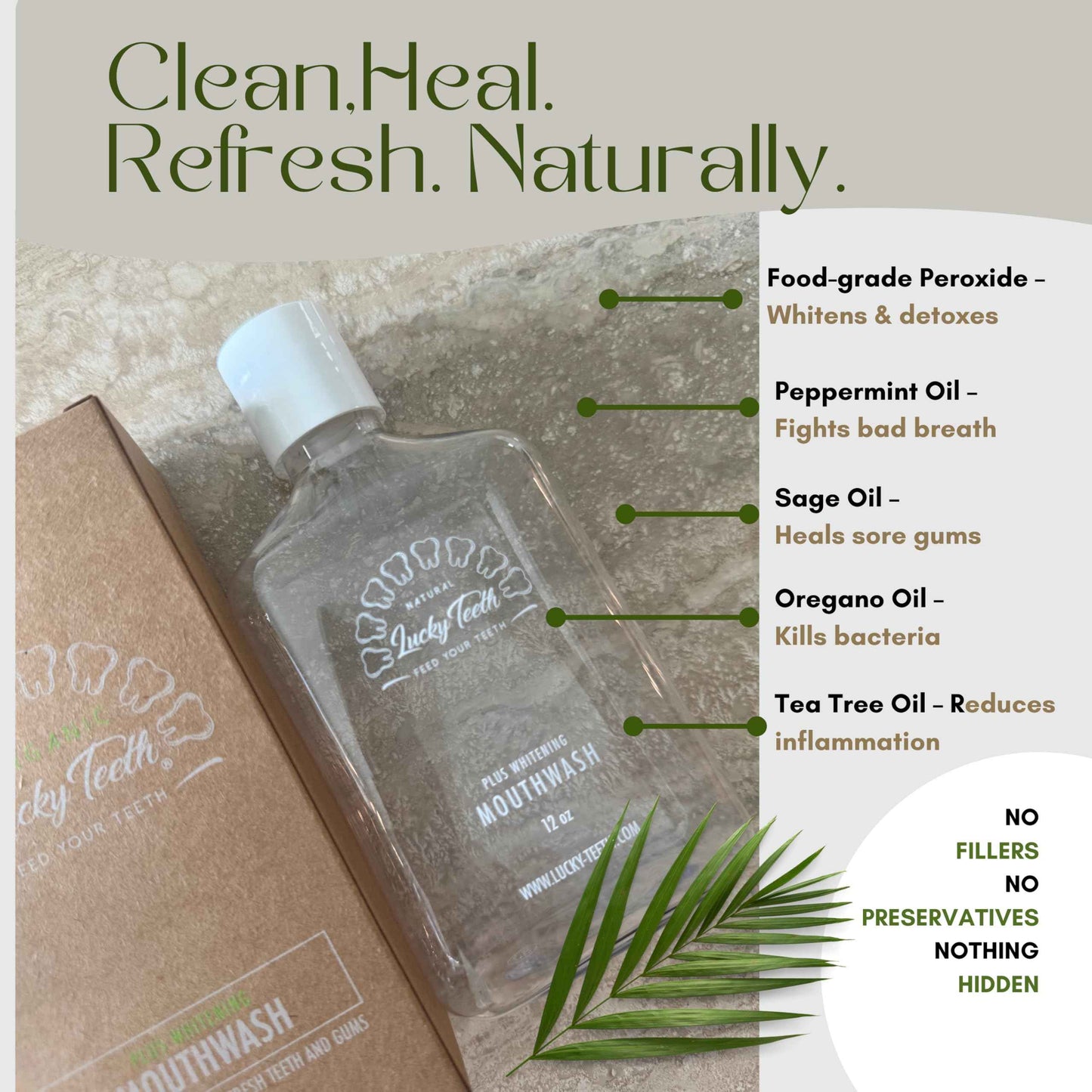 Lucky Teeth Organic Food Grade Peroxide MouthWash - Plus WHITENING - Whitens, Refreshes. Food Grade Peroxide + Essential Oils. … (2)