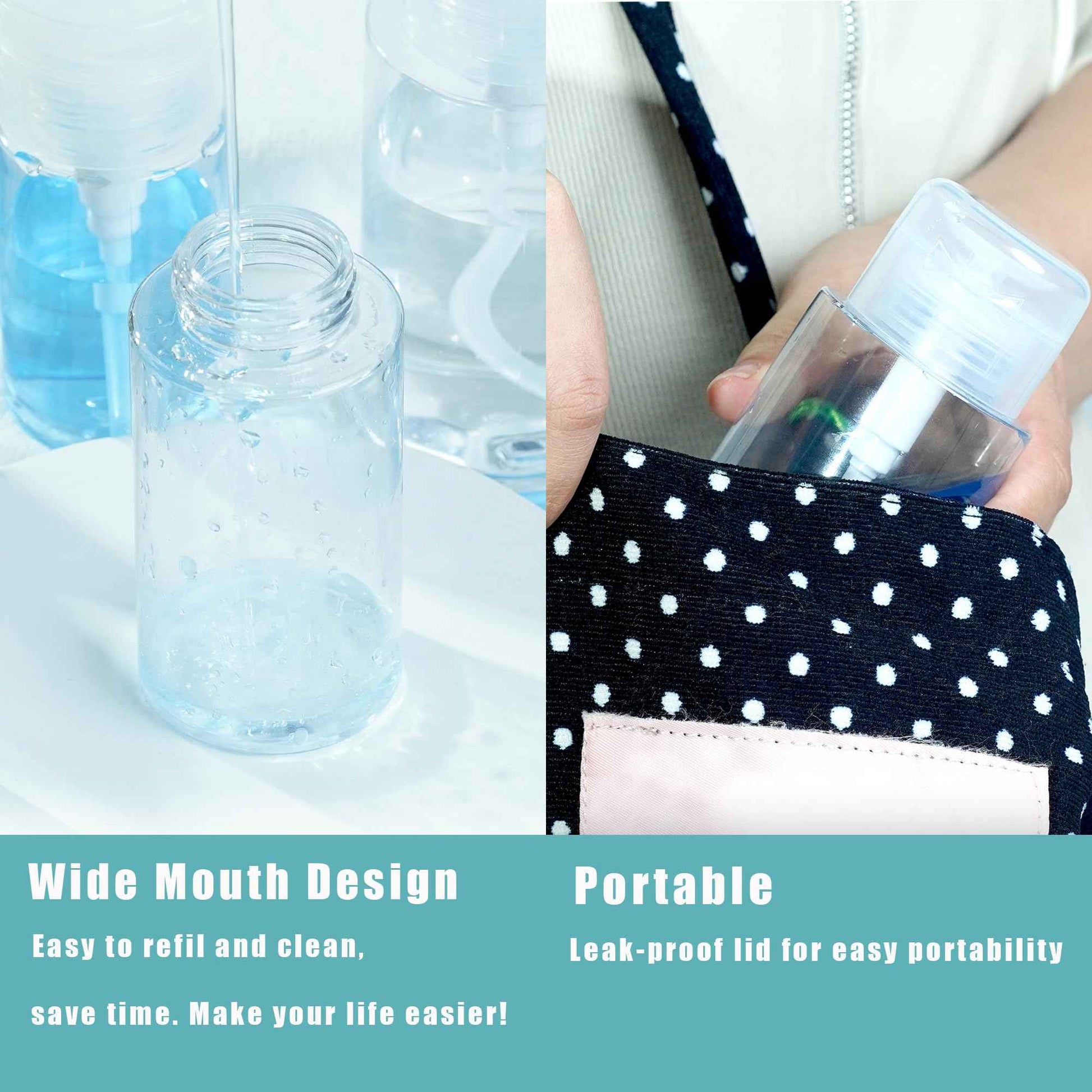 3 Pack Push Down Pump Dispenser,Clear Push Top Empty Bottles with DIY Stickers for Alcohol,Nail Polish,Makeup Remover,Toner (80ml)