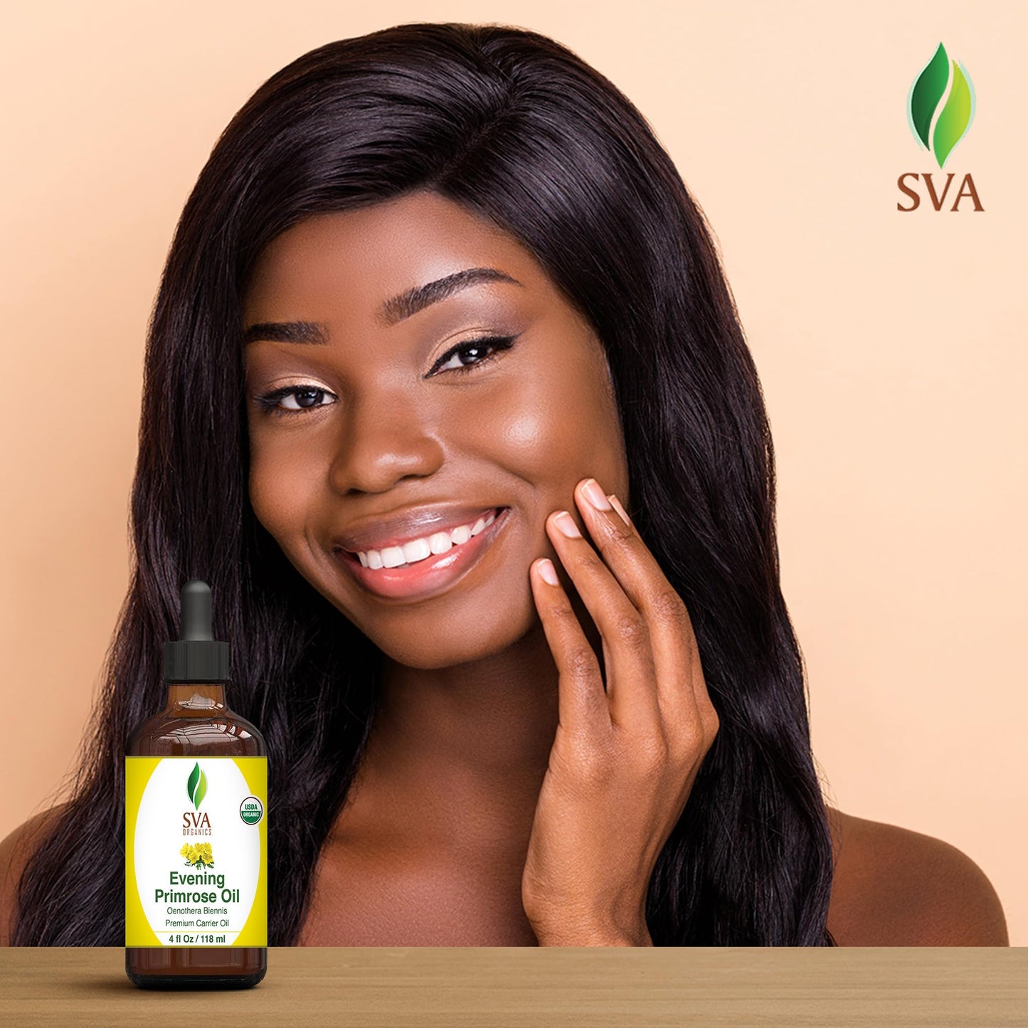 SVA Evening Primrose Oil Organic - 4 Fl Oz – 100% Natural Cold Pressed Organic Evening Primrose Oil - for Face, Skin Care, Hair Care, Scalp Massage & Body Massage – Carrier Oil with Dropper