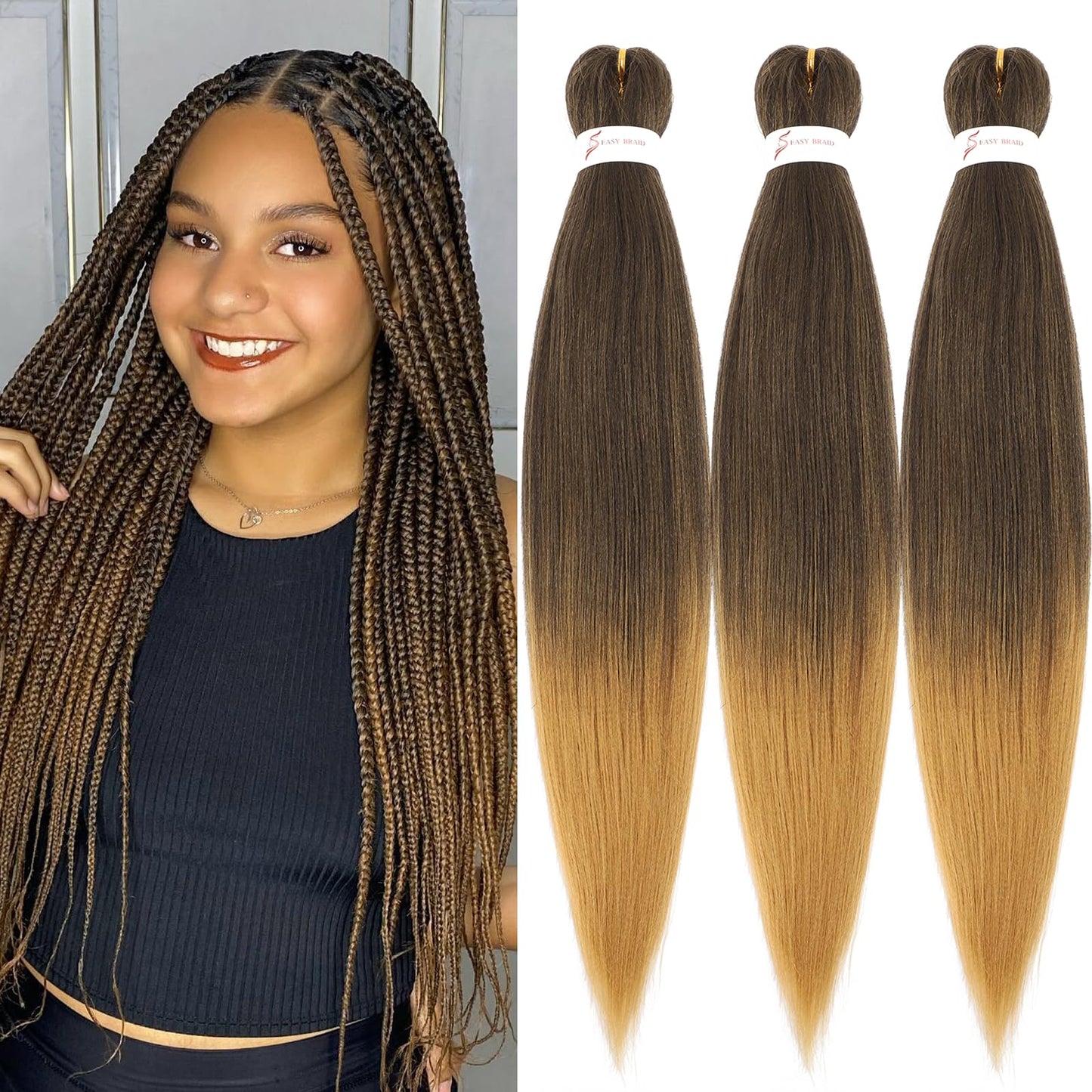 Hair Pre Stretched for Braids Honey Blonde Braiding Hair 20 Inch Pre Stretched Braiding Hair Hot Water Setting Braiding Hair Soft Yaki Texture