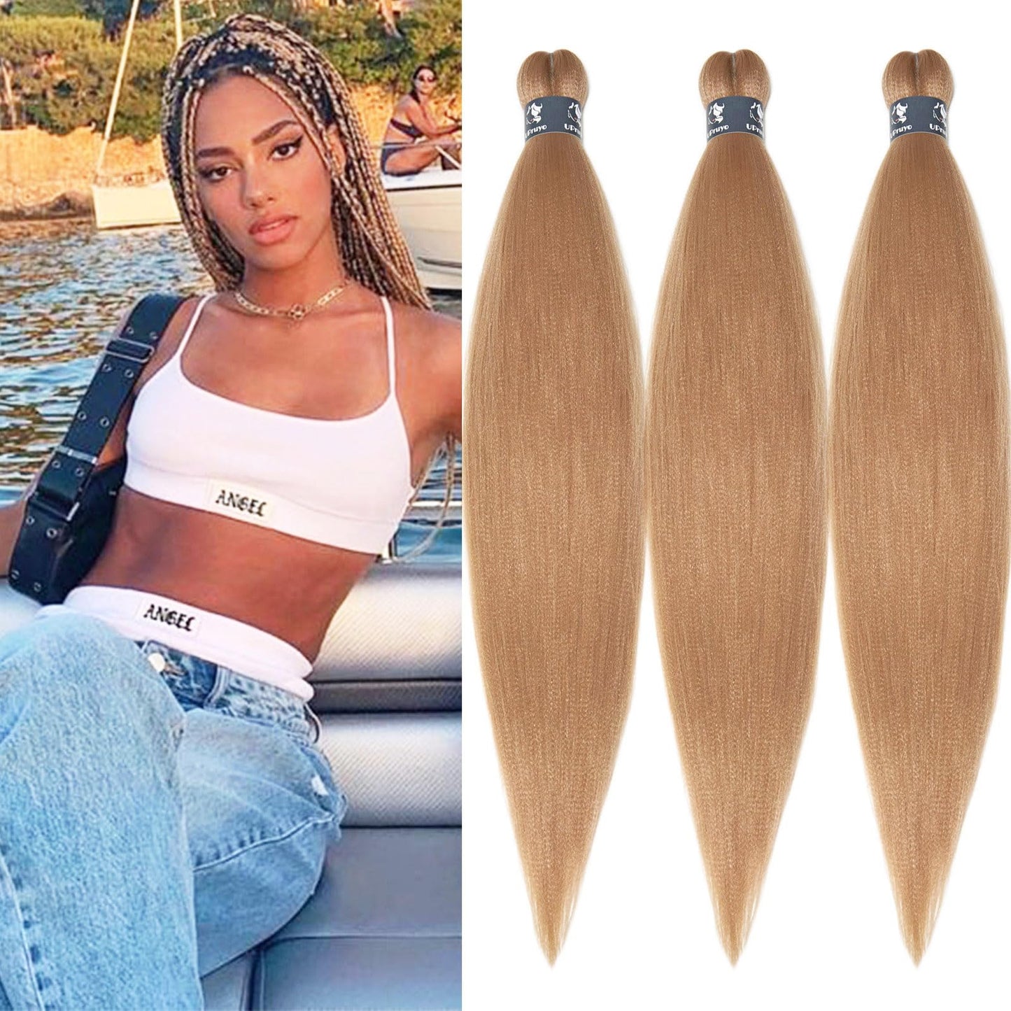 UPruyo Ash Blonde Braiding Hair Pre Stretched Synthetic Hair for Braiding 26 inch 3 packs Kanekalon Prestretched Braiding Hair Blonde Yaki Micro Spectra French Kinky Braiding Hair Extensions