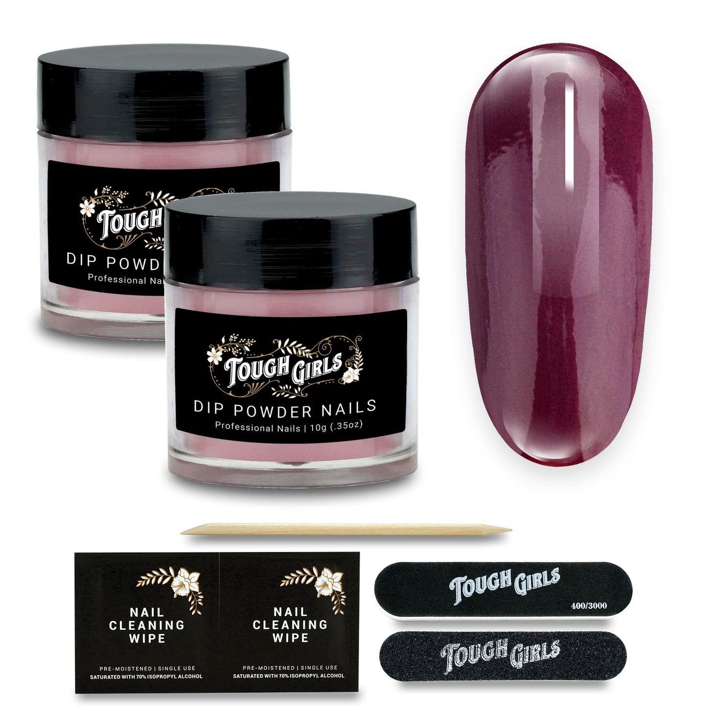 TOUGH GIRLS | Dip Powder | Includes Cuticle Stick, Nail File, Nail Buffer & Nail Wipes (Mauve | 2-Pack)