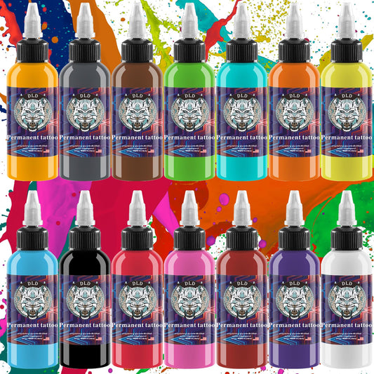 BAODELI 14 Colors 1oz Tattoo Ink Set - Premium Quality for Professional Artists - Organic Vegan Inks - Bold Bright Colors - Lining Black Included - Ideal for Tattoo Enthusiasts