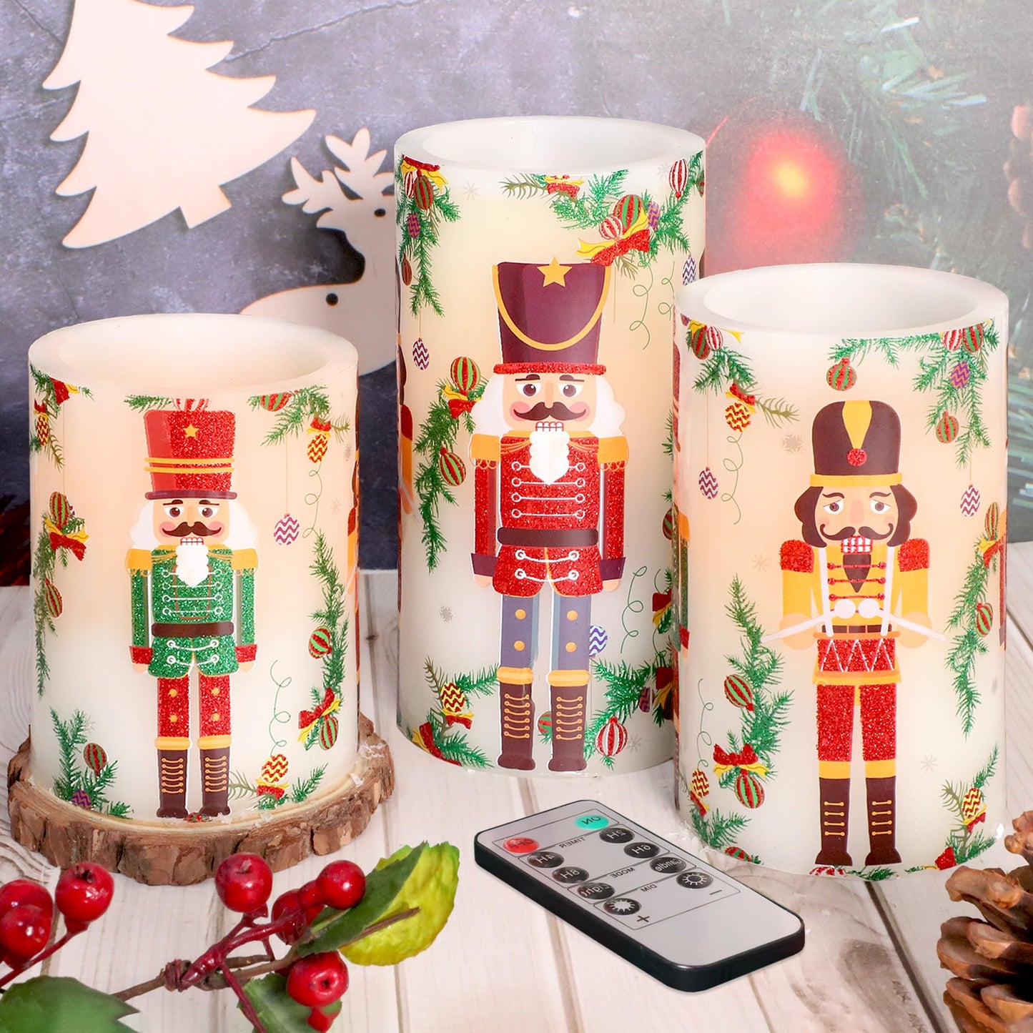 MELTONE Christmas Nutcracker Flameless Candles Remote: Real Wax Flickering Battery Candles - Home Party Bedroom Birthday Xmas Holiday Decorations