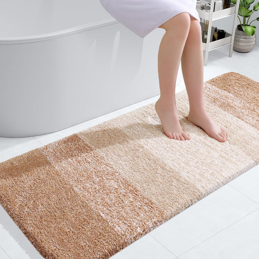 OLANLY Bathroom Rug Mat 54x24, Extra Soft and Absorbent Microfiber Bath Rugs, Non-Slip Plush Shaggy Bath Carpet, Machine Wash Dry, Bath Mats for Bathroom Floor, Tub and Shower, Beige