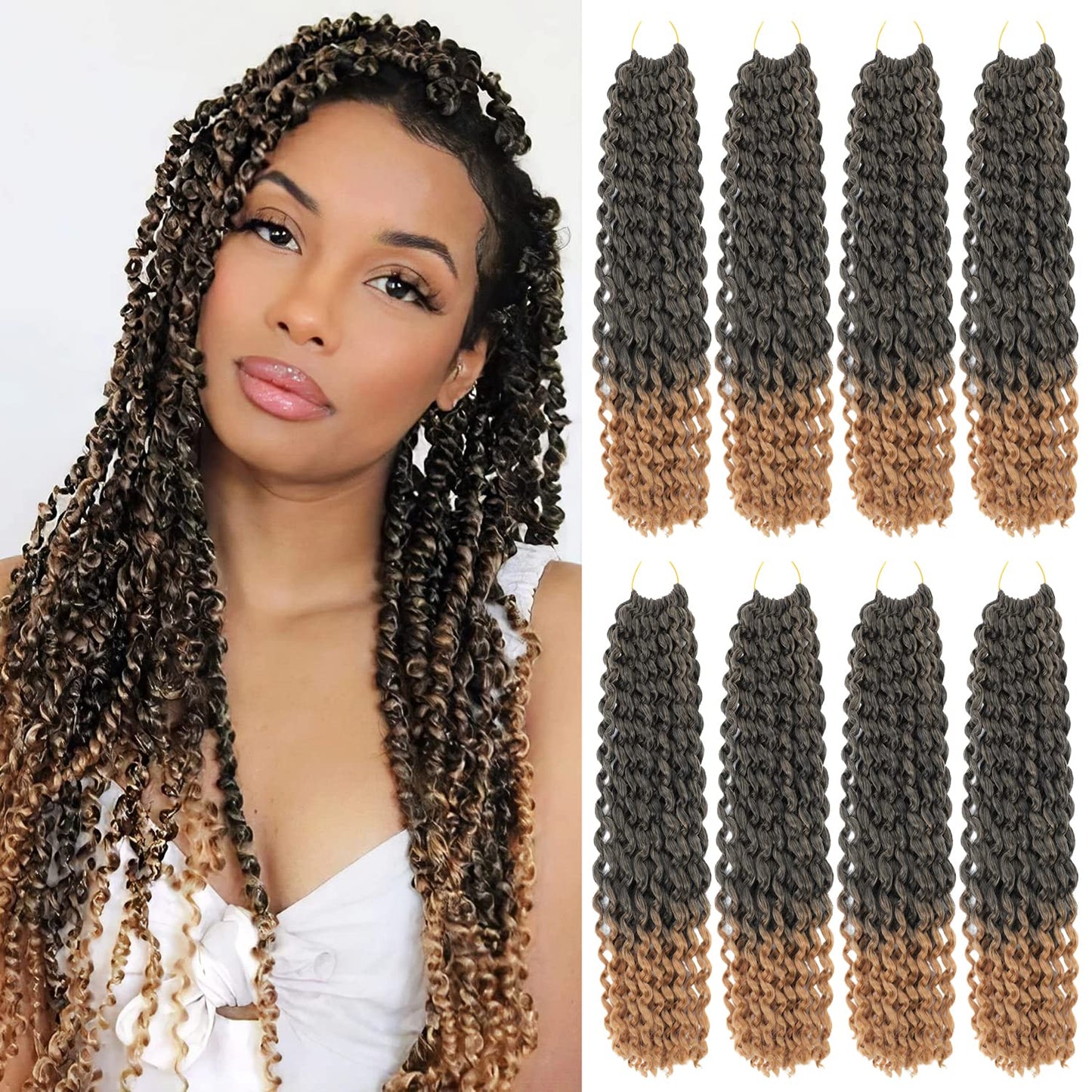 Passion Twist Hair 24 Inch Water Wave Crochet Hair for Black Women Long Passion Twist Crochet Hair for Butterfly Locs 8 Packs Curly Crochet Passion Twist Braiding Hair Extensions Ombre Colors T27