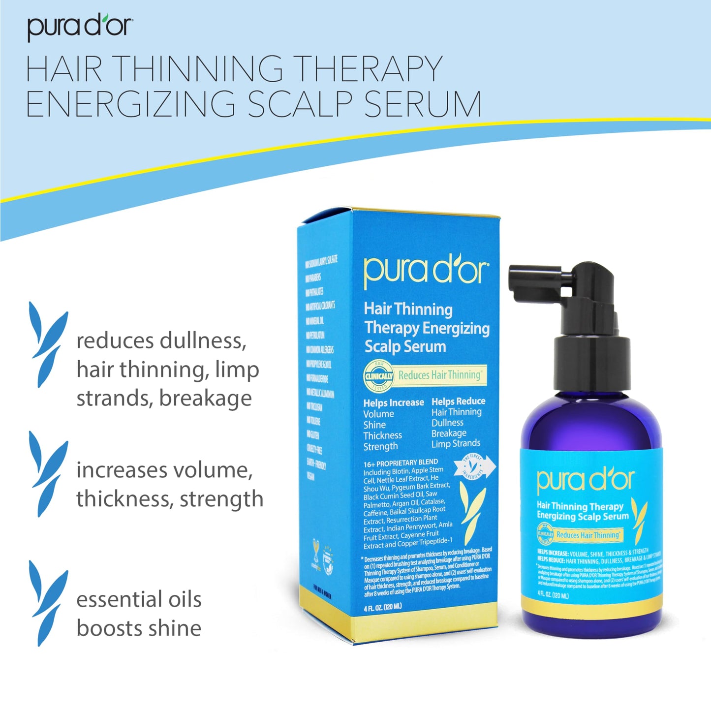 PURA D'OR Scalp Therapy Energizing Scalp Serum Revitalizer (4oz) with Argan Oil, Biotin, Caffeine, Stem Cell, Catalase & DHT Blockers, All Hair Types, Men & Women (Packaging may vary)