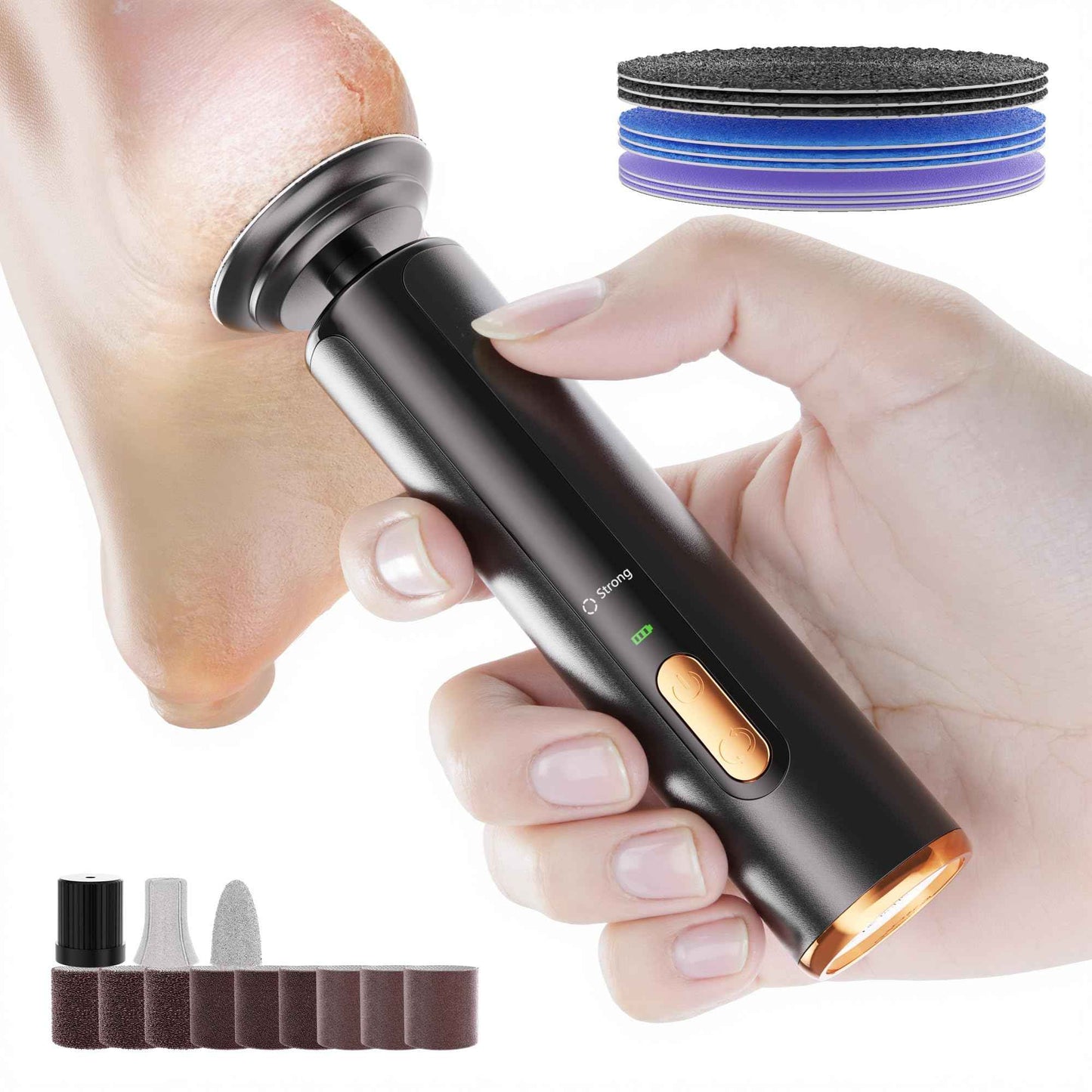 KIUCID Electric Foot Callus Remover - 2 in 1 Cordless Electric Foot File Nail Grinder,Electric Callus Remover for Feet with 3 Modes,Dry Skin Remover for Feet (Black)