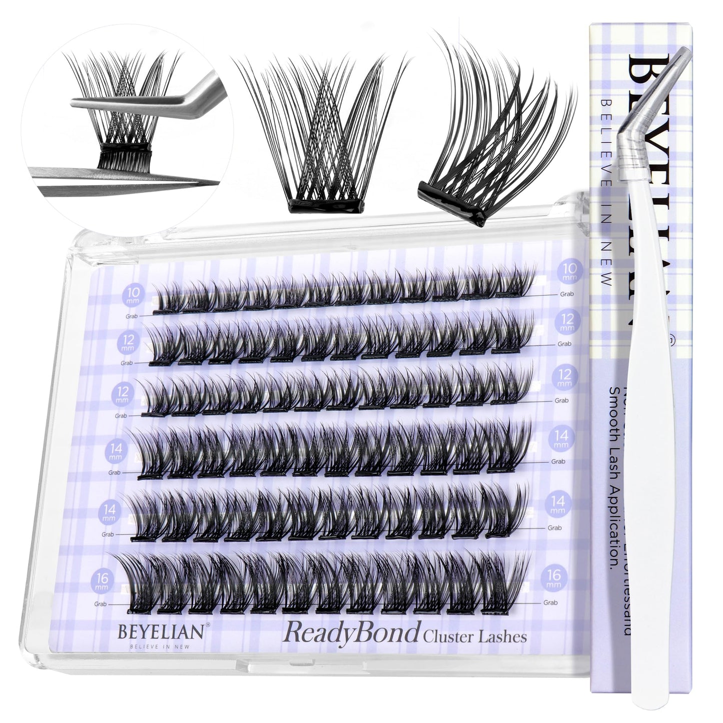 BEYELIAN Self Adhesive Cluster Lashes, No Glue No Remover Needed Press On Lashes, 72 Pcs D+ Curl Self Stick Eyelashes, 1 Step DIY Lash Easy to Apply at Home (Z10,10-16mm)