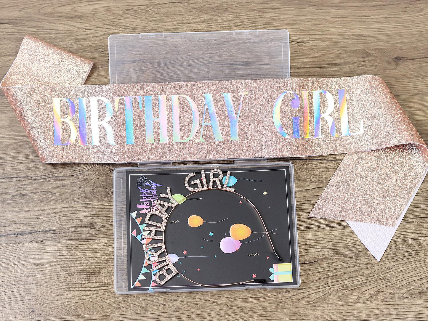 Docooniver Gold Birthday Accessories - Headband, Sash, Crown, Cake Topper for Her Birthday Decorations