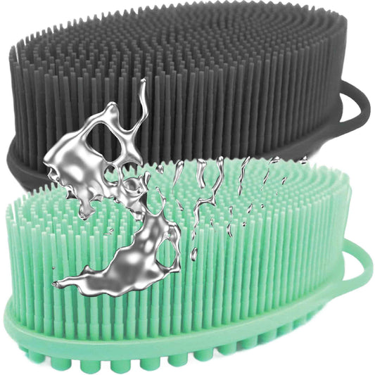 Avilana Silver-Infused Green and Dark Gray Silicone Body Scrubber Bundle - Earthy and Sleek Dual-Tone Set