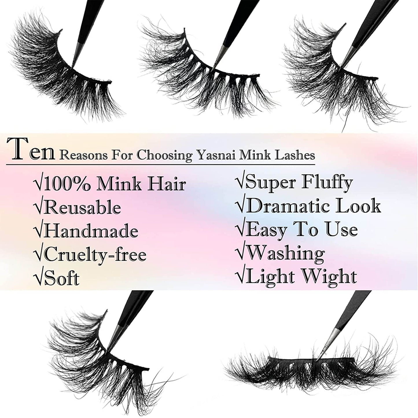 Mink Lashes Bulk 20mm Lashes Fluffy Yasnai Eyelashes, Real Mink Lashes 5 Styles 5 Pairs Wispy Long 9D EyeLashes Wholesale