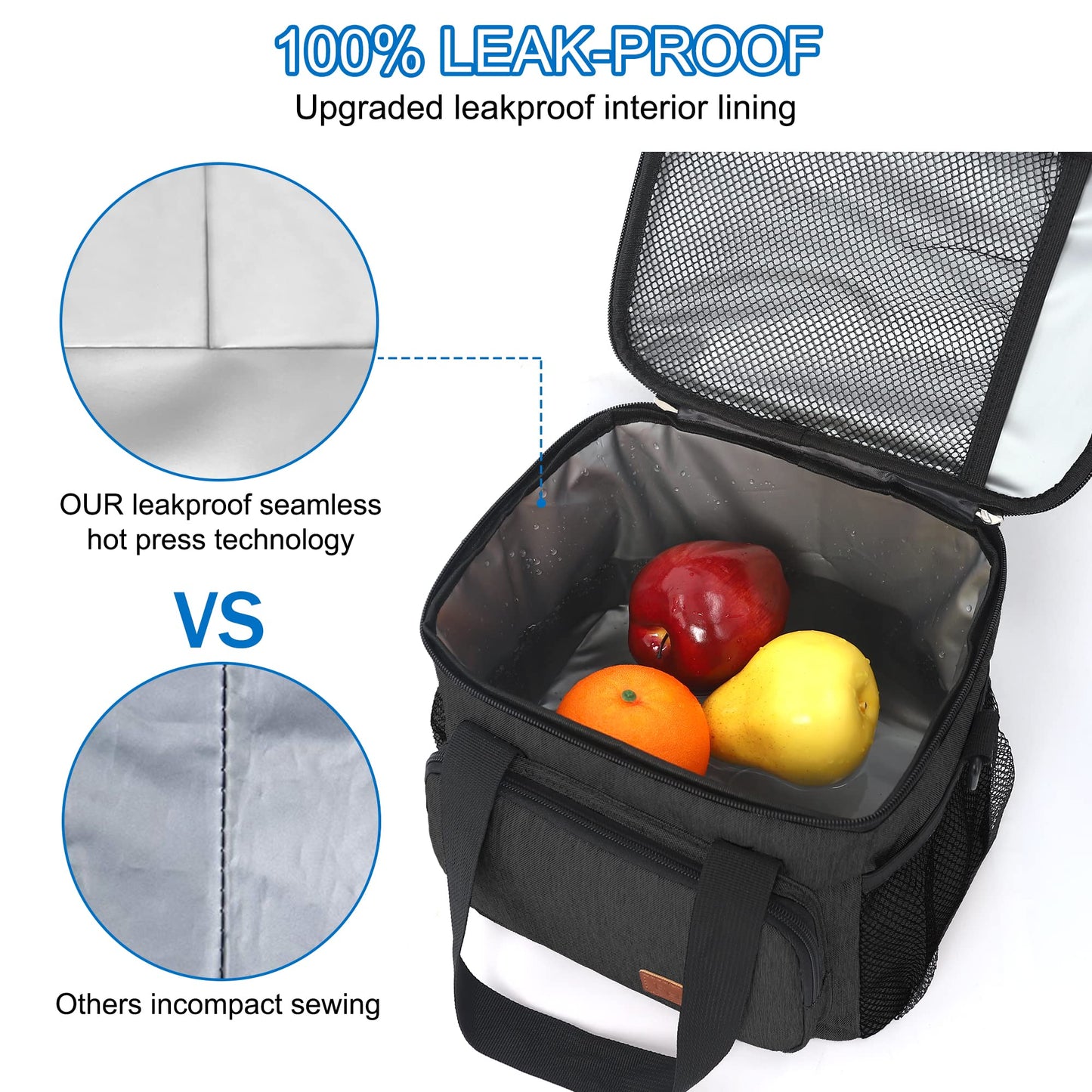 Femuar Lunch Bags for Women/Men, Insulated Lunch Bag for Work Office Picnic - Lunch Cooler Bag Leakproof Lunch Box with Adjustable Shoulder Strap - Charcoal