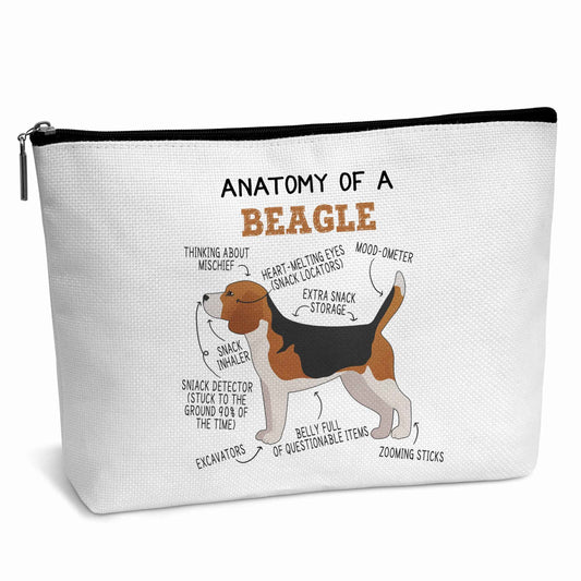heiyihe Beagle Lover Gift Anatomy Of A Beagle Makeup Bag Dog Lover Gifts Birthday Christmas Graduation Gifts for Animal Lover Dog Lover Woman Girl Mom Daughter Travel Bag-A03